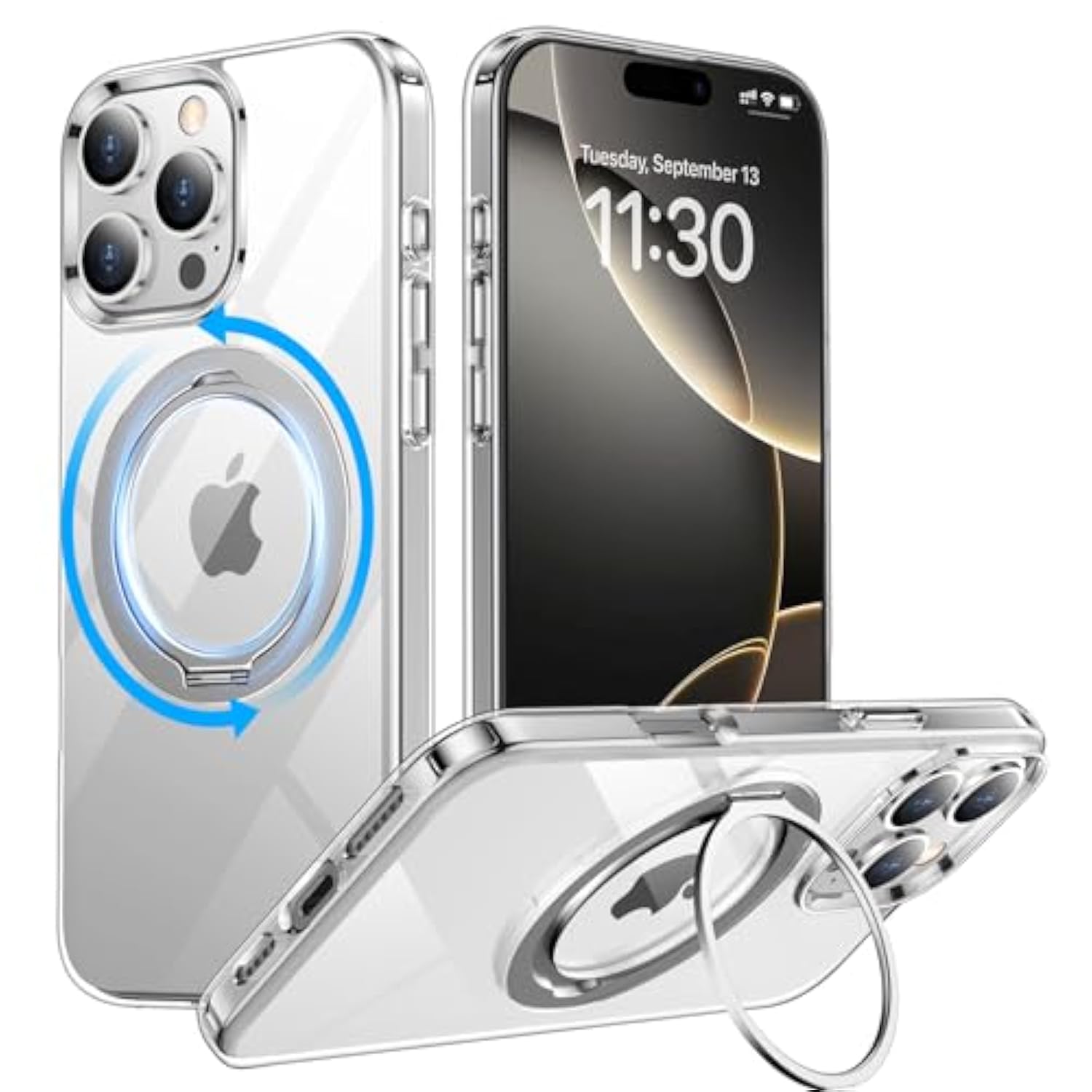 Designed For Iphone 16 Pro Case, 360°Rotatable Ring Stand Case Compatible With Magsafe -Grade Protection Magnetic Kickstand Case 6.3 Inch-Clear