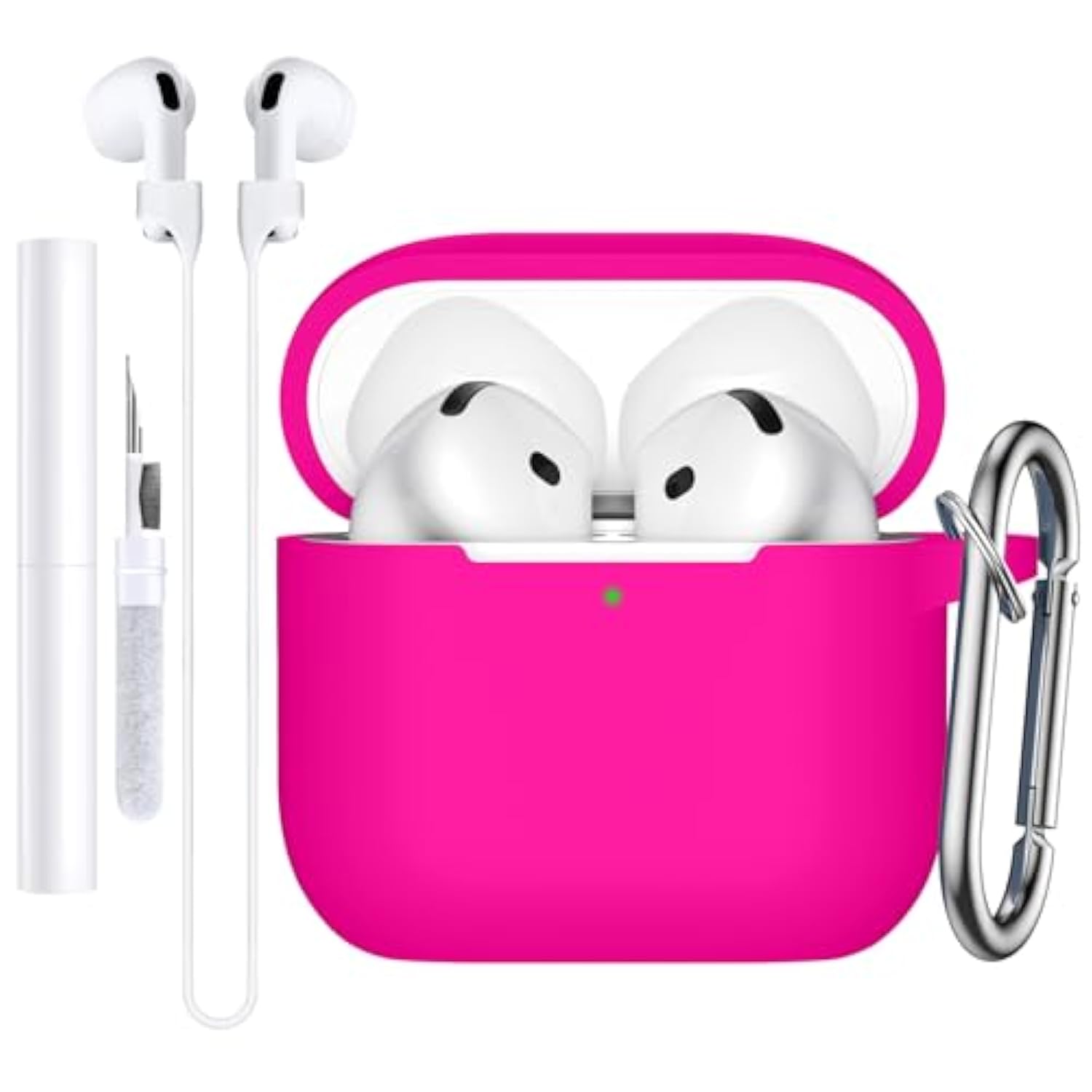 Compatible With Airpods 4 Case(2024), Soft Silicone Protective Cover For Apple Airpods 4, With Keychain, Cleaning Kit & Anti-Loss Strap, Airpods 4Th Generation Case For Women Men, Rose Pink