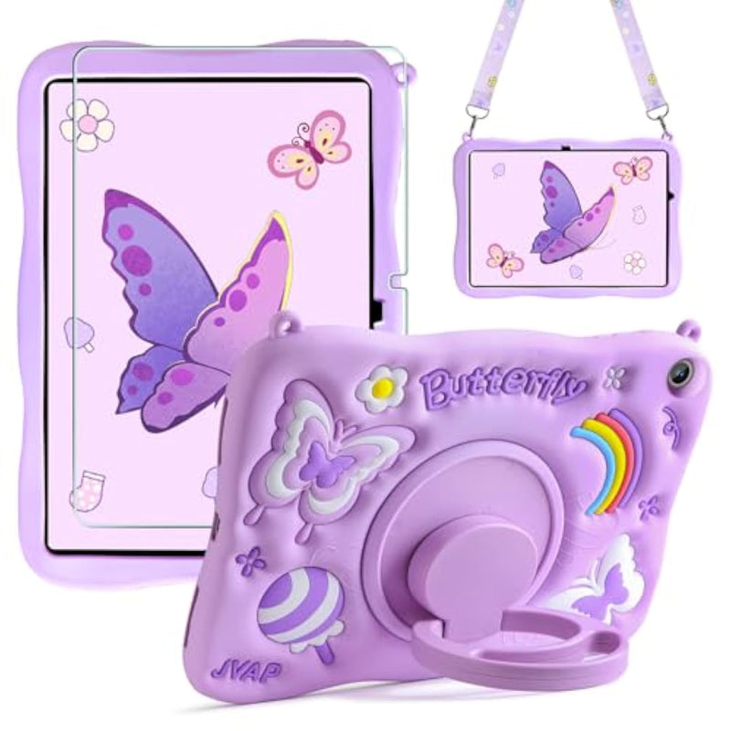 For Samsung Galaxy Tab A9 Plus Case Kids Girls Galaxy Tab Case With Screen Protector Kickstand Shoulder Strap Butterfly Shockproof Cover For Samsung A9 Plus Tablet Cover 11 Inch 2023