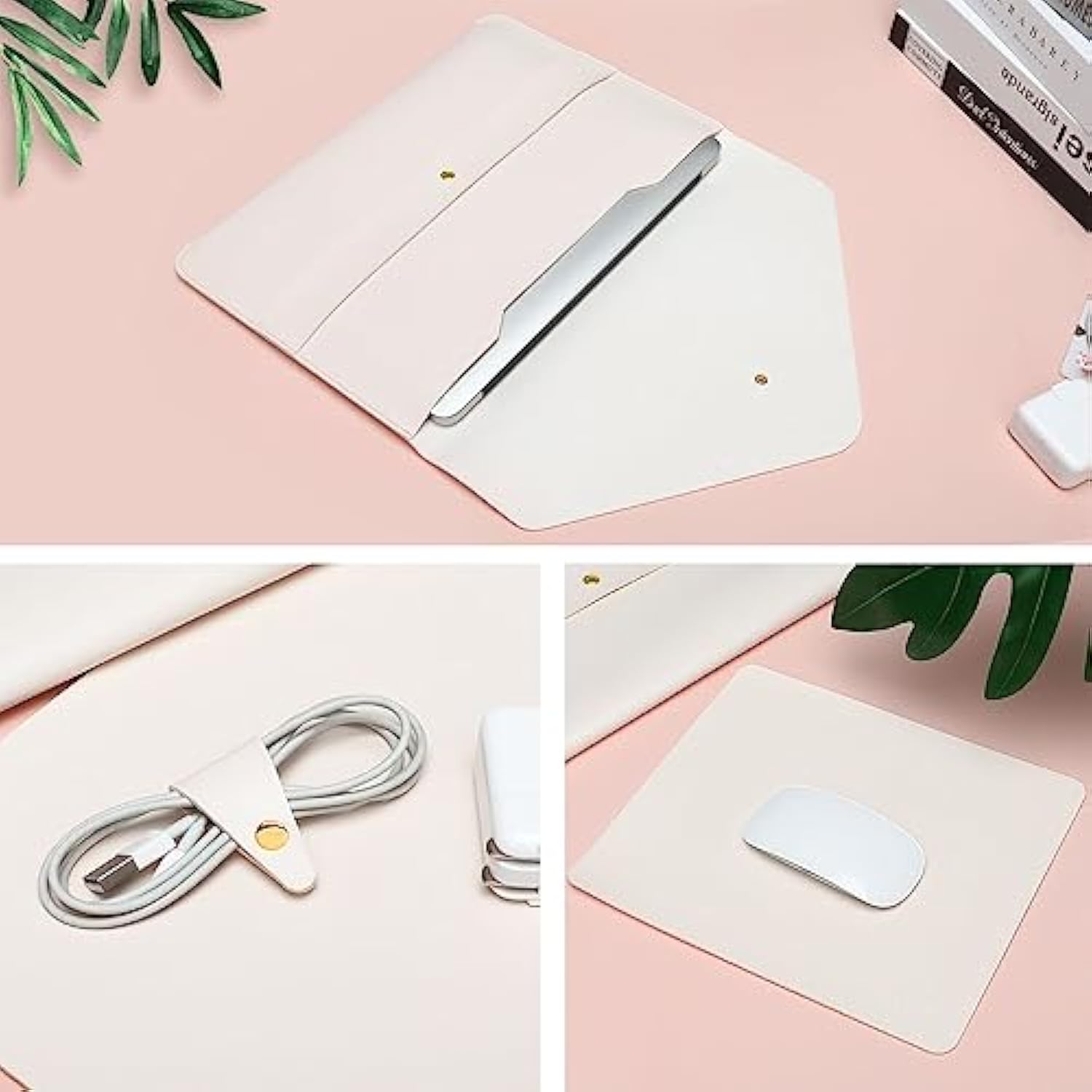 MOSISO Laptop Sleeve Bag Compatible with MacBook Air/Pro 13 inch, 13-13.3 inch Notebook, Compatible with MacBook Pro 14 inch 2025-2021 M4 M3 M2 M1 with Small Case&Mouse Pad&Cable Organizer, Beige