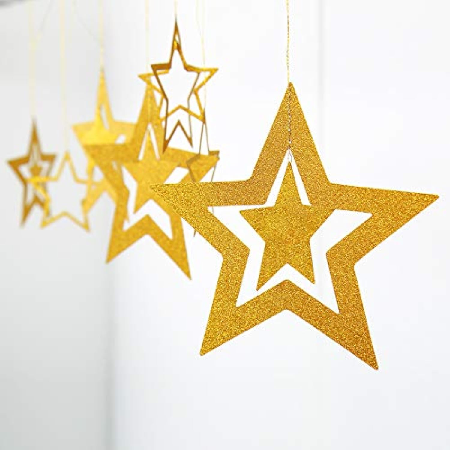 Gold Star Garland Hanging Twinkle Little Star Decorations Glittery Gold Party Supplies For Baby Shower Birthday New Year Eve Bridal Graduation Christmas Ramadan Eid Galaxy Theme Star Decor