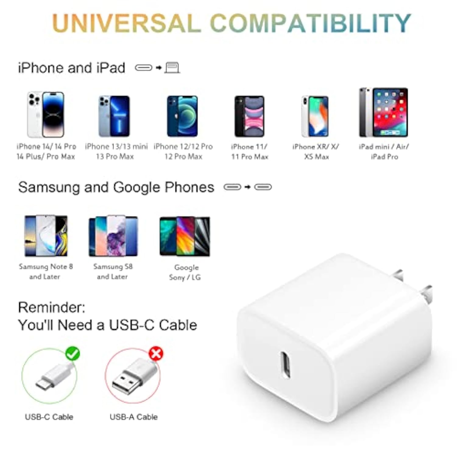 [3 Pack] Usb C Charger Block, Iphone 16 Charger Block 20W Pd Power Adapter For Iphone 16/16Pro/16Pro Max/16Plus/15/14/13/12/11/ Xs/X, Ipad And More