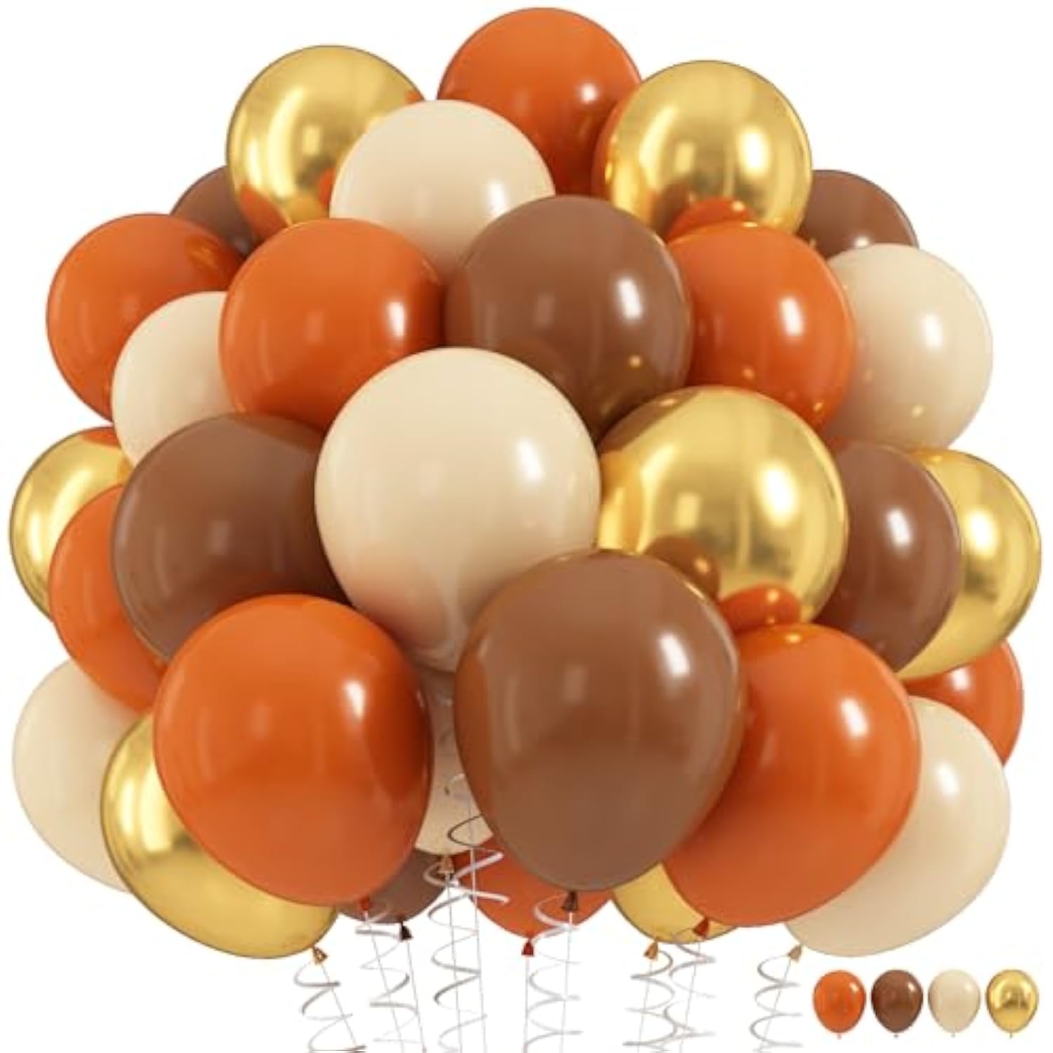 Burnt Orange Balloon Set: Fall Party Decor - Gold, Brown & Ivory, 60pcs