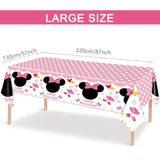 3 Packs Pink Mouse Tablecloth, Pink Polka Dot Table Cloths Disposable Plastic Cartoon Table Covers For Girls 1St 2Nd 3Rd Party Decorations Supplies, 86.6 X 51.2In
