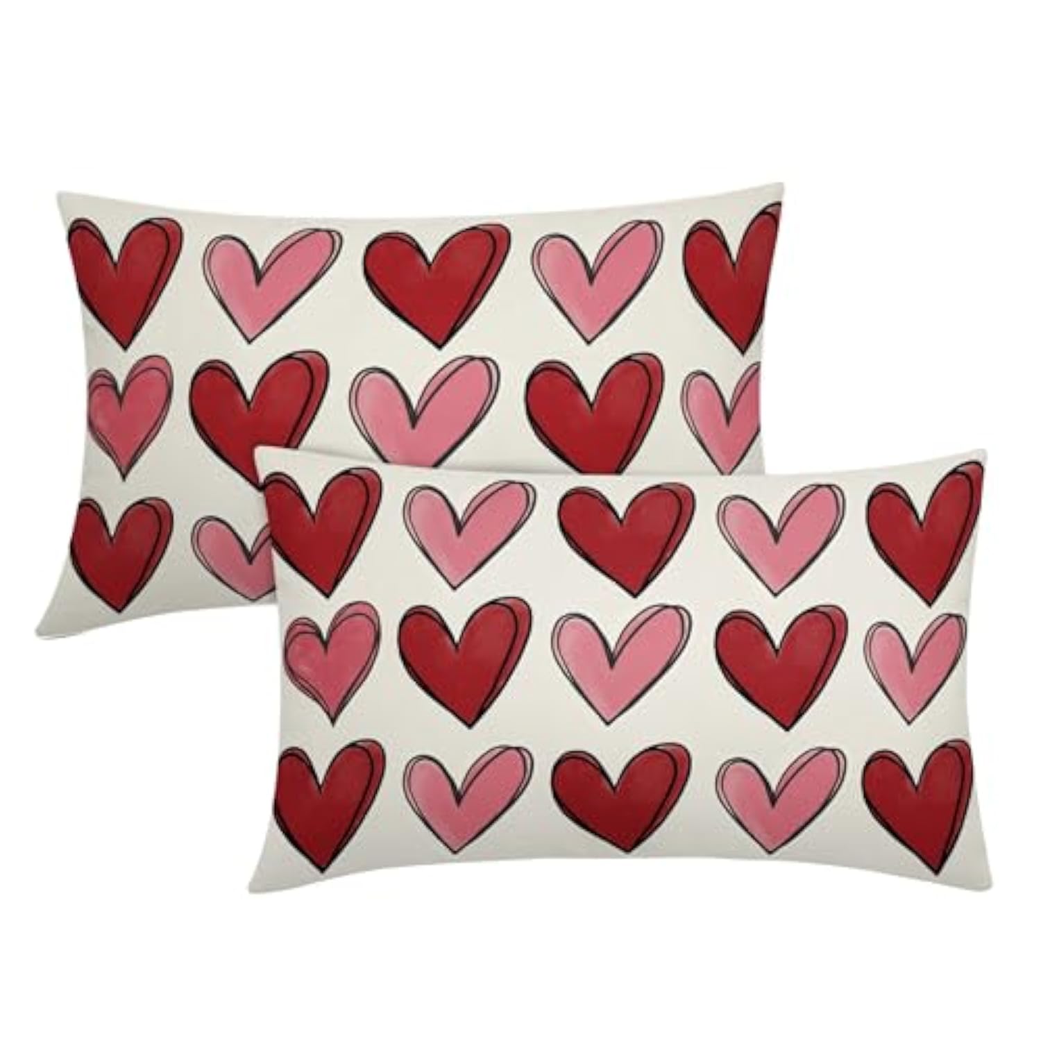 Valentines Day Lumbar Pillow Covers 12X20 In Red Pink Heart Valentine'S Day Decorative Pillow Cases Anniversary Wedding Cotton Linen Throw Pillows Set Of 2 Holiday Home Decor For Sofa Couch Outdoor