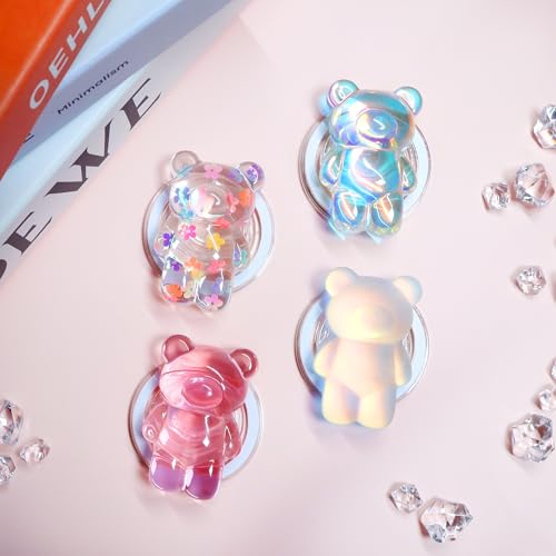 Magnetic 3D Gummy Bear Style Expandable Collapsible Mobile Phone Grip Stand Holder for Smartphone Tablet Cell Phone Accessory (Matte Holographic)