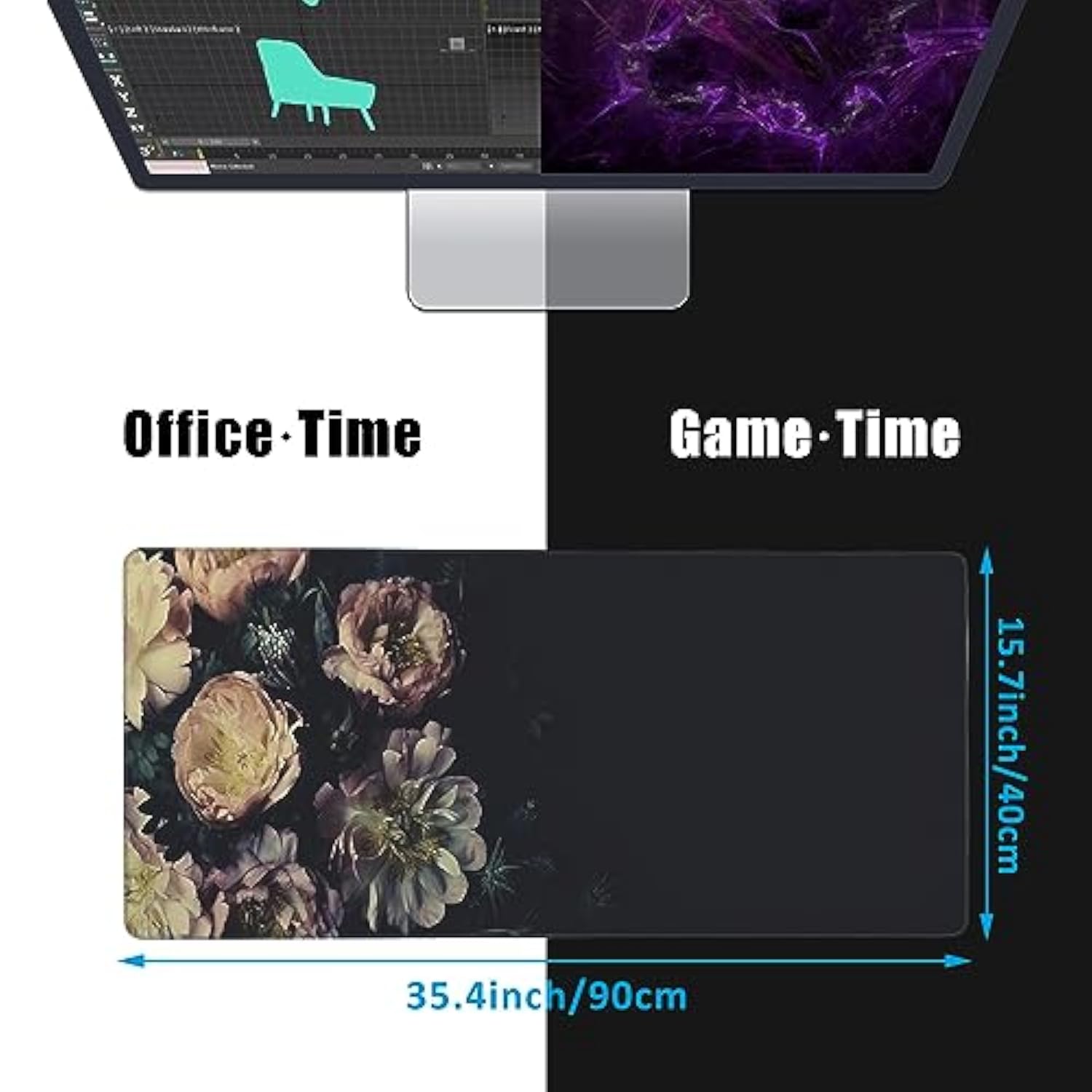 Mouse Pad,Vintage Peonies Desk Mat For Desktop,Desk Pad With Non-Slip Base And Stitched Edge,Extended Mousepad For Office And Home 35.4X15.7 Inch