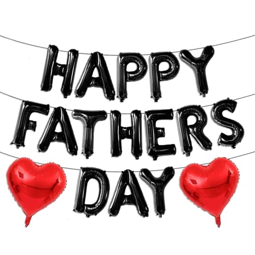 Black Happy Fathers Day Balloons, 16 Inch Happy Father's Day Balloon Banner Red Heart Balloons for Happy Father's Day Themed Party Supplies Decorations for Home, Office & Photo Backdrop