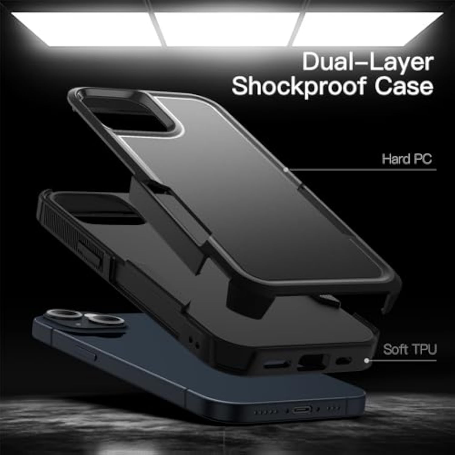 JETech Case for iPhone 14 6.1-Inch, Heavy Duty Dual-Layer Rugged Protection, Shockproof Protective Tough Phone Cover with Matte Back (Black)