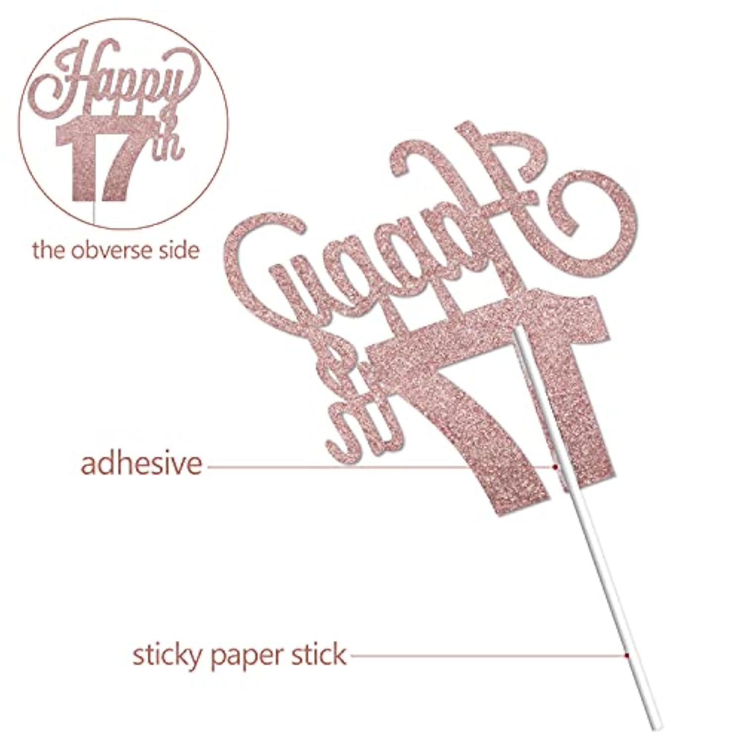 Happy 17Th Birthday Cake Topper - Cheers To Seventeen Years Old Birthday Party Cake Centerpieces Decorations Sign.