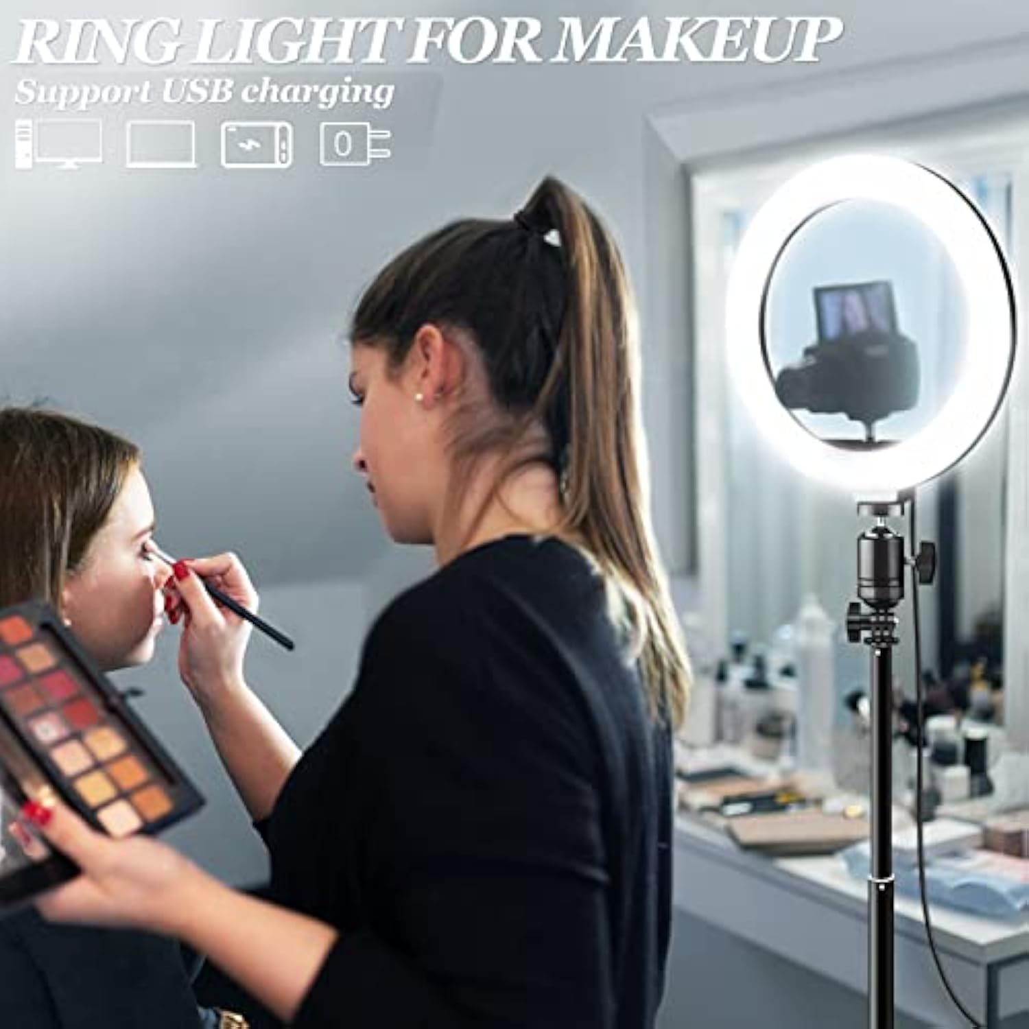 Ring Light With Stand Phone Holder - 10'' Desktop Led Circle For Laptop, Computer, Lighting Kit Gifts Live Streaming Video Webcam Conference Makeup Youtube Tikto Vlog