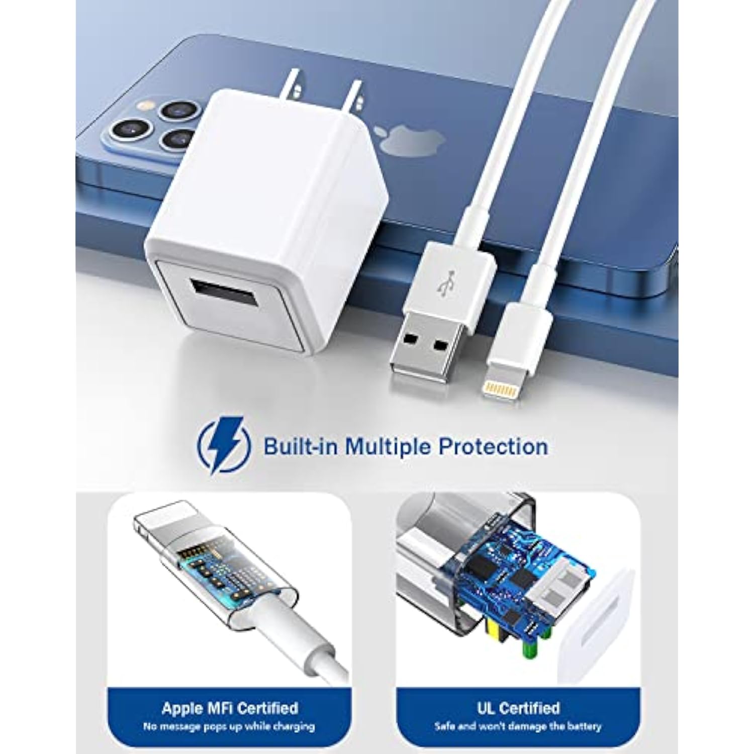 10Ft Long Iphone Charger,[Apple Mfi Certified] 2Pack 10Foot Usb To Lightning Charging Cable Cord Usb Wall Phone Charger Power Adapter Travel Plug Block For Iphone 14 13 12 11 Pro Max/Se 2022/X/Xr/Ipad