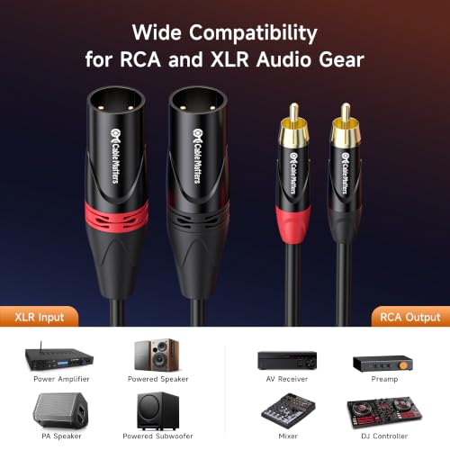 Dual RCA to XLR Unbalanced Interconnect Cable - 10ft, XLR to RCA Cable, Male to Male