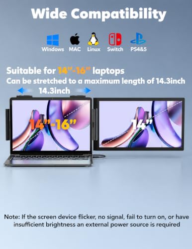 Laptop Screen Extender,14" Fhd 1080P Ips Dual Screen,Attachment Screen Extended Extra Screen, Portable Monitor For Laptops 14-16" With Usb-C/Hdmi Port, Plug N Play For Windows/Mac/Android/Switch/Ps5