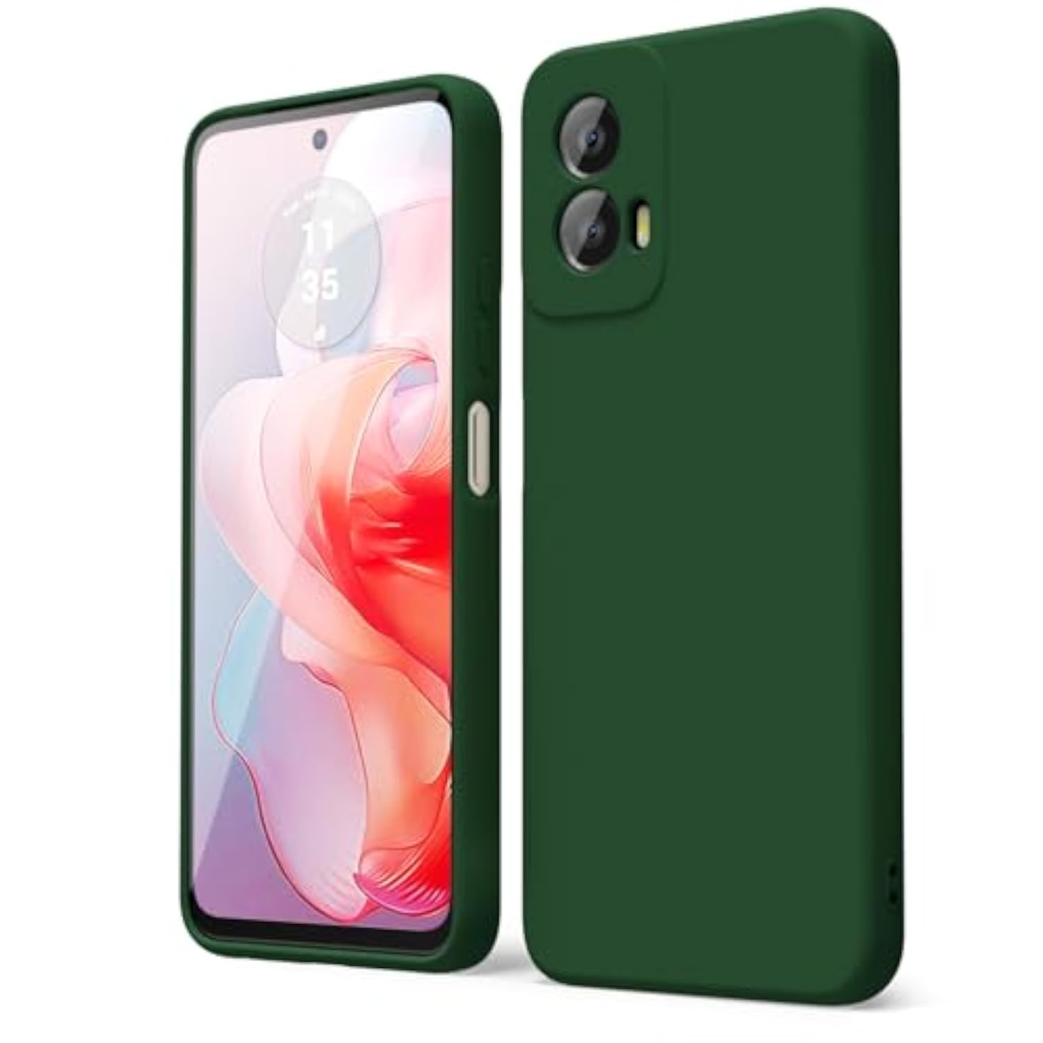 Motorola Moto G Power 5G 2024 Phone Case - Liquid Silicone, Thin Slim Soft Rubber Gel TPU Plain Simple Cover for Women and Girls, Matte Solid Dark Green Color