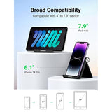 UGREEN Cell Phone Stand for Desk Phone Holder Foldable Portable Adjustable Compatible with iPhone 16 15 14 13 Pro Max, iPhone 12 11 Plus SE XS XR 8 7, Office Desk Travel Accessories, Black
