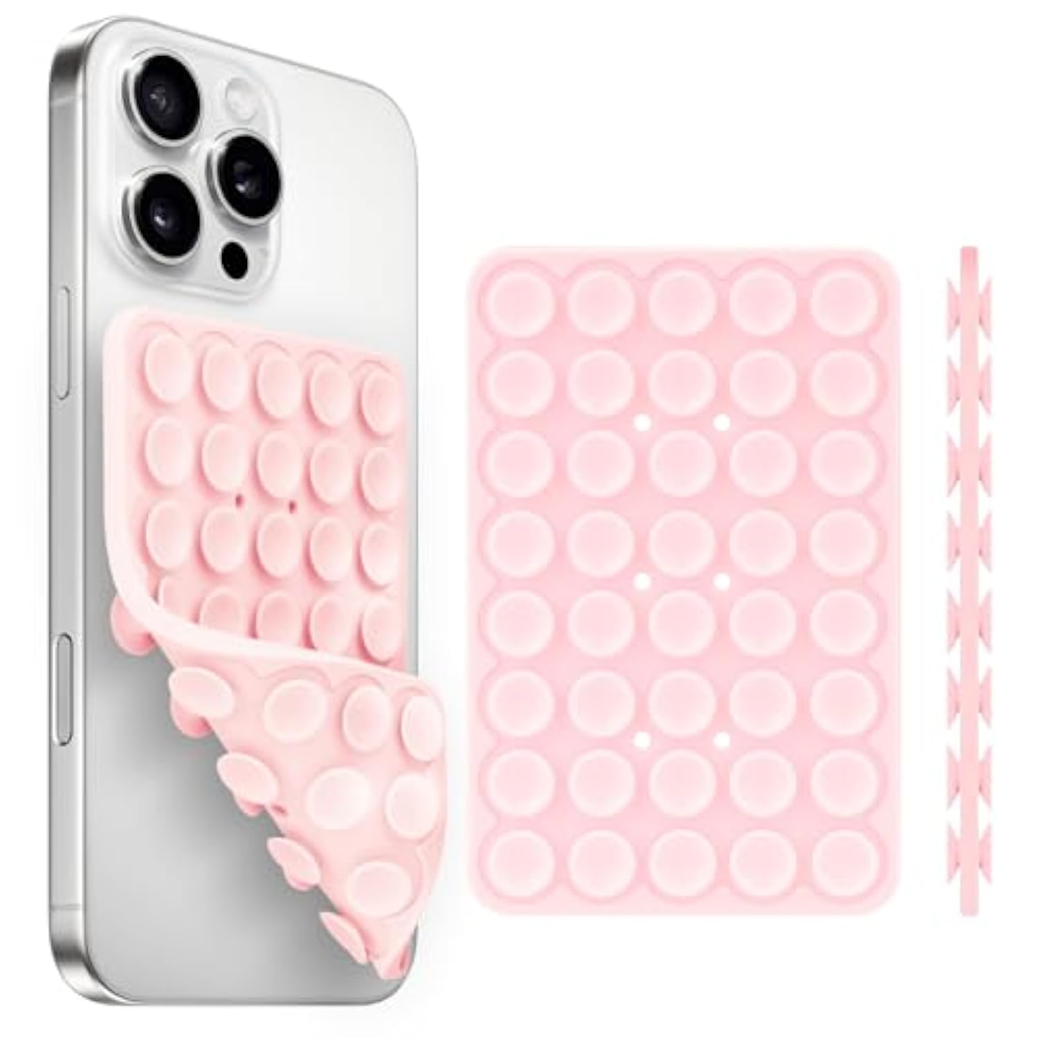 Double-Sided Silicone Suction Cup Phone Mount, Hands-Free Stand - Light Pink