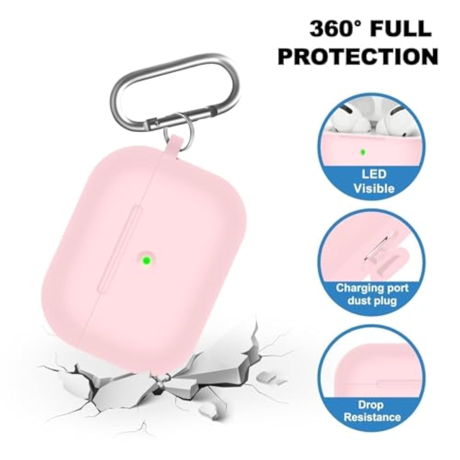 Airpods Pro Case Cover With Cleaner Kit,Soft Silicone Case For Apple Airpod Pro 1St/2Nd Generation,Airpods Pro/Pro 2 Case Accessories With Keychain-Light Pink