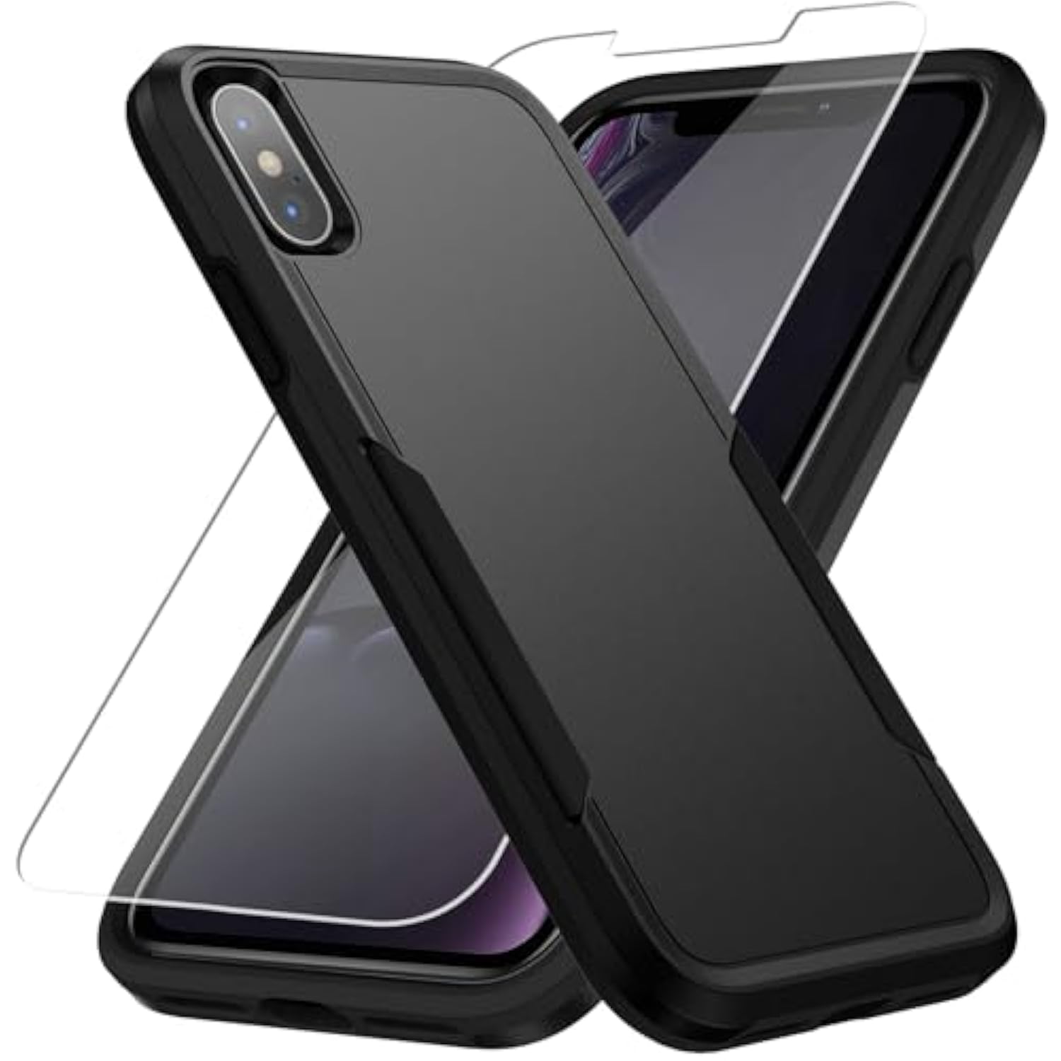 For Iphone X/Xs Case With Hd Screen Protector - Heavy-Duty Tough Rugged Shockproof Protective Case, Black