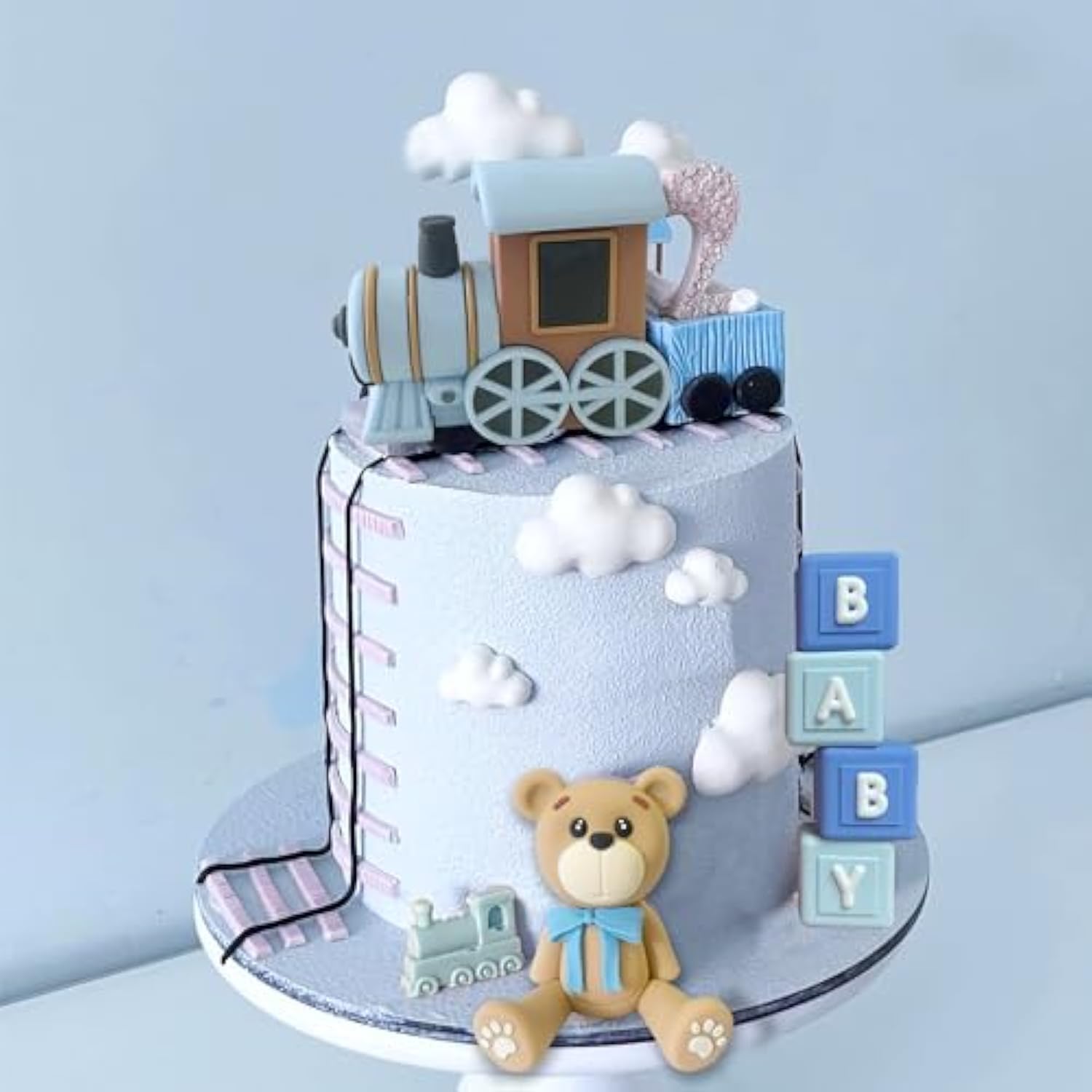 22 Pcs Bear Train Cake Toppers Baby Shower Gender Reveal Bear Theme Party Decor