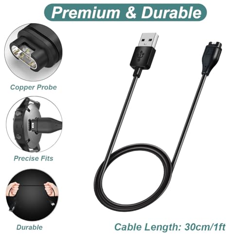 Charger for Garmin Venu Sq 2/2/2 Plus/2S/3/3S Charging Cable Cord Plus a Green Anti Dust Plug (2Pack, 3.3ft/1m)