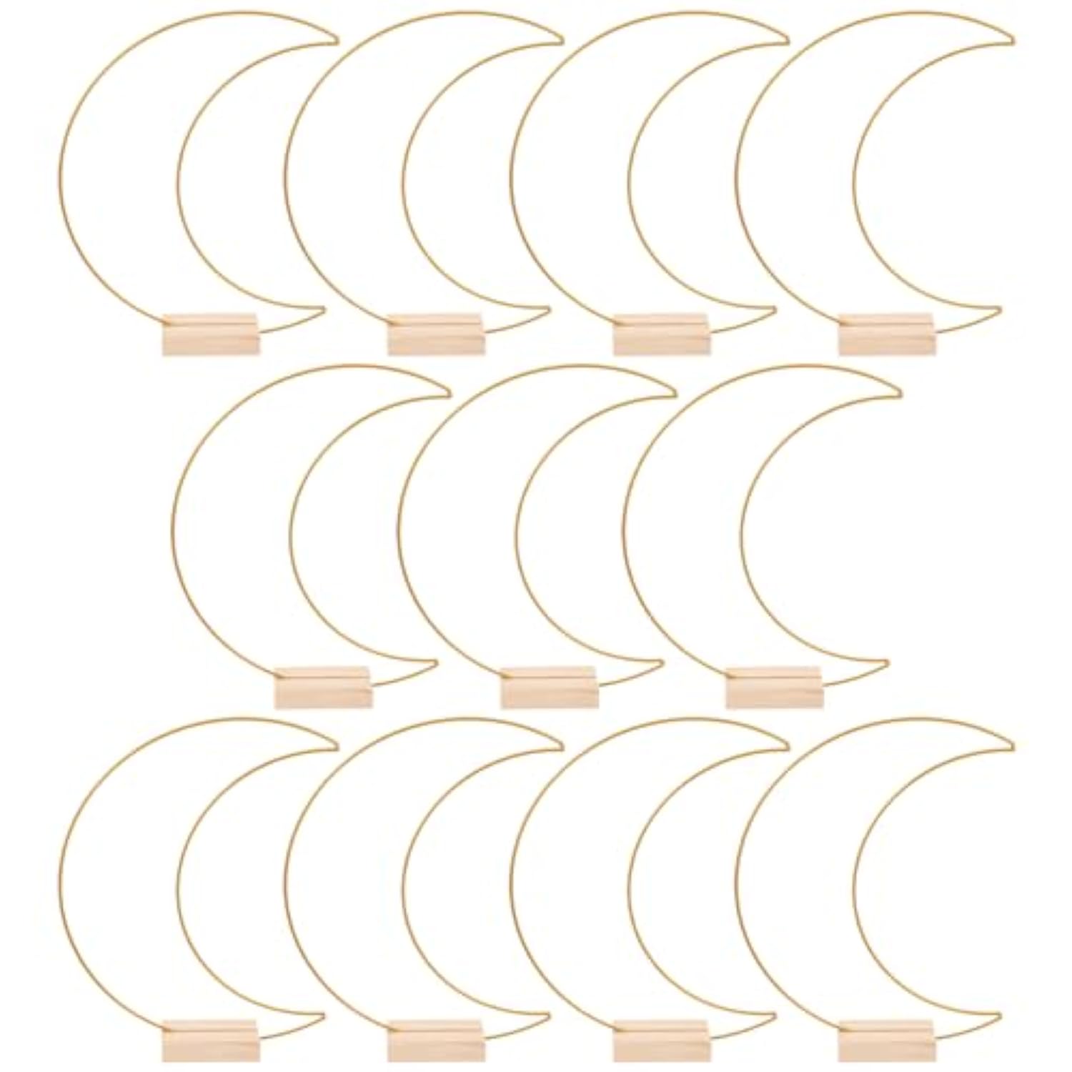 Metal Floral Hoops: 10 Sets Moon Shaped Metal Wreath Rings Stand With Wood Holders Centerpiece Table Decor For Diy Party Christmas Home Wedding Table Decor