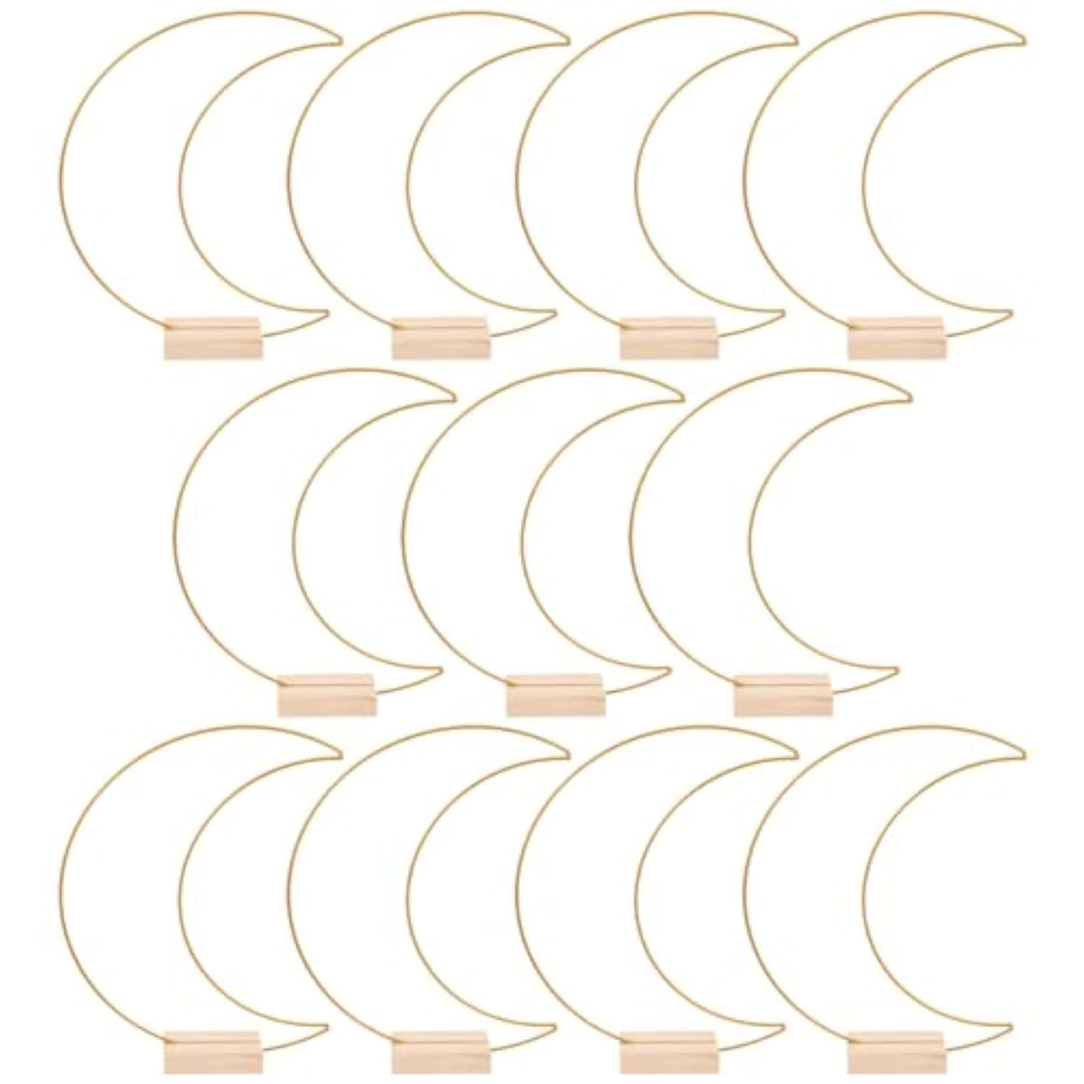 Metal Floral Hoops: 10 Sets Moon Shaped Metal Wreath Rings Stand With Wood Holders Centerpiece Table Decor For Diy Party Christmas Home Wedding Table Decor