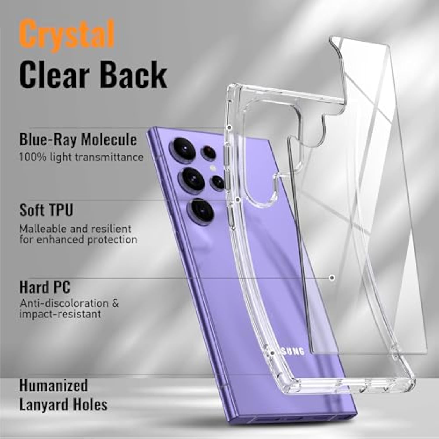 For Samsung Galaxy S24 Ultra Case Clear, [20X Anti-Yellowing] S24 Ultra Phone Case With [Built-In 4 Airbags][10Ft Grade Protection] [Crystal Transparent Slim] Case (Clear)