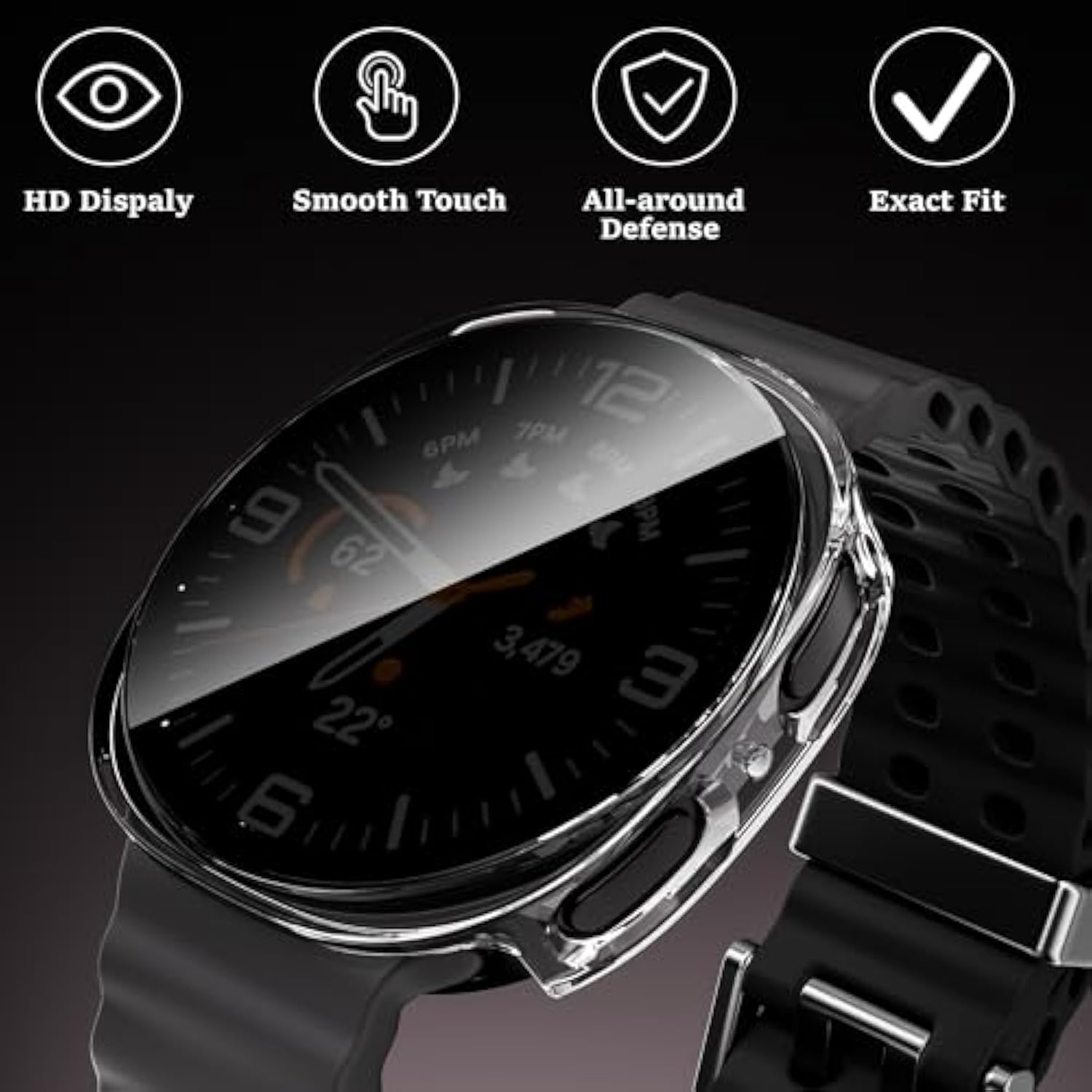 2-Pack Hard Pc Privacy Screen Protector Case For Samsung Galaxy Watch 8 44Mm,Full Protective Cover,Ultra-Thin Bumper With Tempered Glass For Galaxy Watch 8 44Mm, Clear+Clear