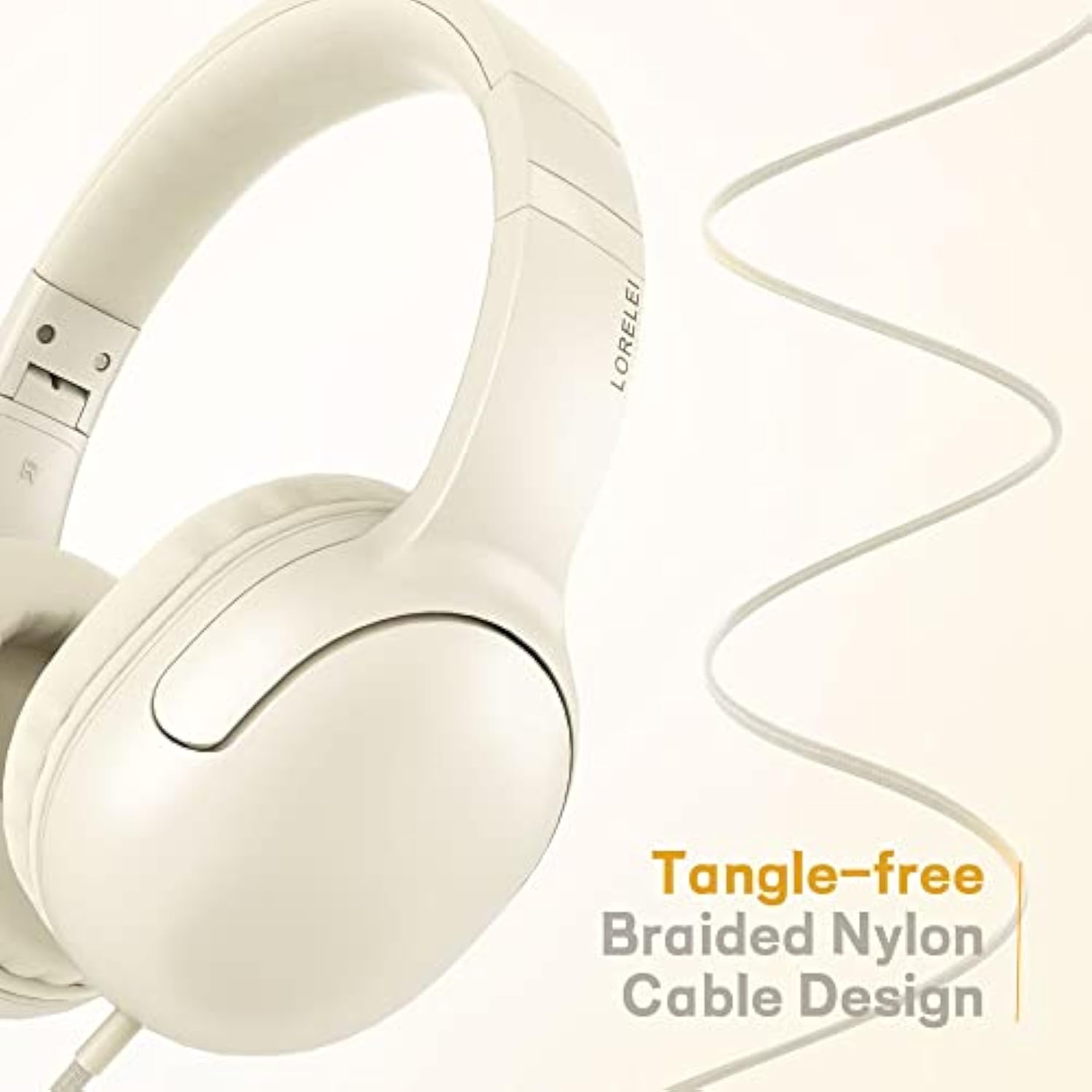 E5 Wired Headphones For Kids Foldable & 3.5Mm Jack Tangle Free Nylon Wire Stereo On Ear Headsets For Kids/Children/School/Tablet/Ipad/Kiddle/Plane (Beige White)