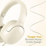 E5 Wired Headphones For Kids Foldable & 3.5Mm Jack Tangle Free Nylon Wire Stereo On Ear Headsets For Kids/Children/School/Tablet/Ipad/Kiddle/Plane (Beige White)