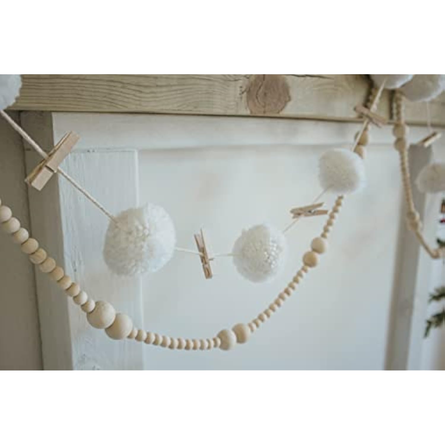 Pom Pom Garland Hanging Wool Felt Ball | Decoration For Christmas Tree, Birthday Banner, Cute Winter Wonderland Snow Ball Ornaments - White (2.5 Inch)