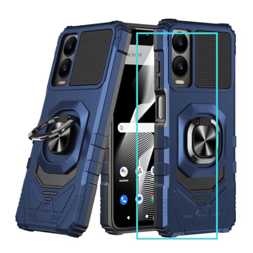 For Cricket Debut S3 Case/At&T Vista 2 Case With Screen Protector,Magnetic Ring Stand Dual Layer Military Grade Protection,Rugged Shockproof Corner Phone Case For Cricket Debut S3/Att Vista 2 Blue