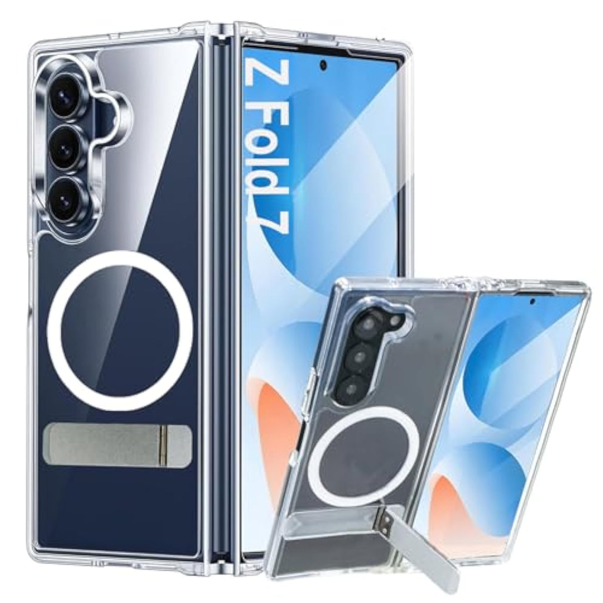 For Galaxy Z Fold 7 Case Compatible With Magsafe, Built-In Metal Kickstand & Strong Magnetic, Anti-Yellowing Non Slipping Out Phone Cover With Stand Slim Fit Samsung Galaxy Z Fold7 (Clear)
