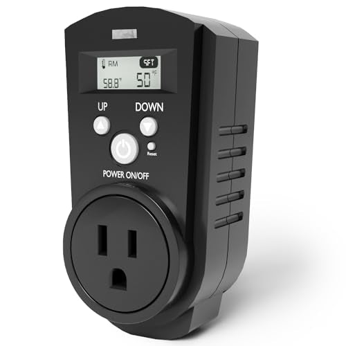 Digital Plug In Thermostat - Programmable Thermostat With Lcd Screen, Temperature Control & Power Buttons - Compatible With Wall Mount & Portable Heater, Air Cooler, Greenhouse Fans