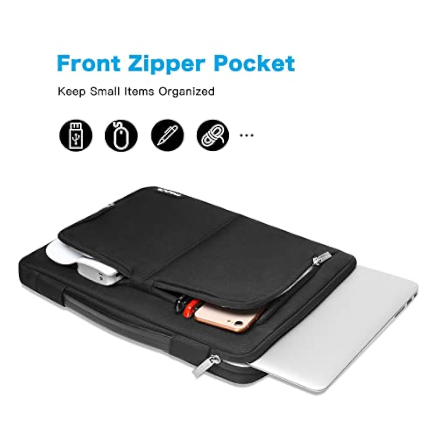 MOSISO 360 Protective Laptop Sleeve Bag Compatible with MacBook Air/Pro, 13-13.3 inch Notebook, Compatible with MacBook Pro 14 inch M4 M3 M2 M1 2024 2023 2022 2021 with 2 Same Front Pockets&Belt,Black