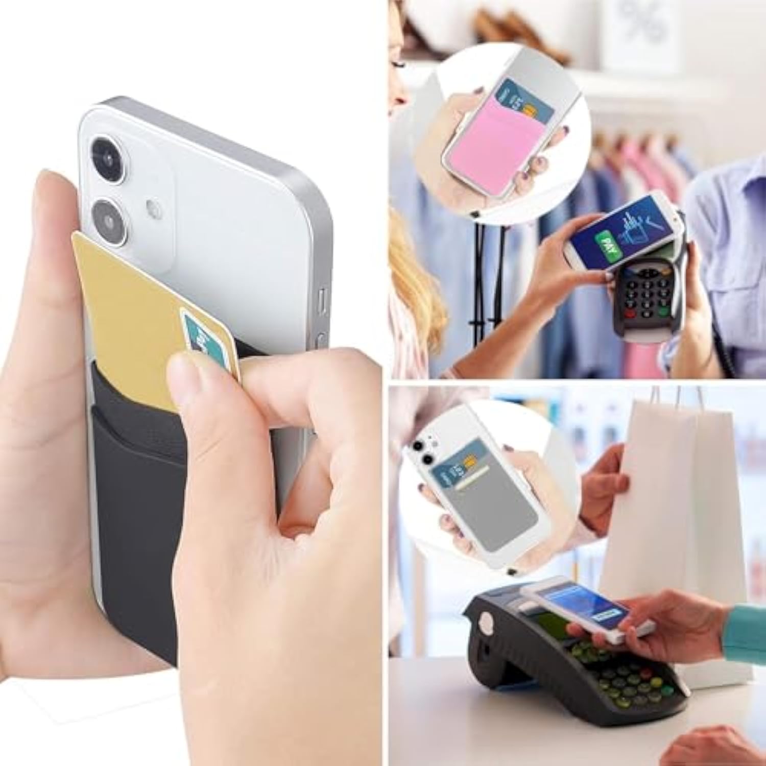 4-Pack Silicone Stick-On Card Holder for iPhone, Samsung & Smartphones
