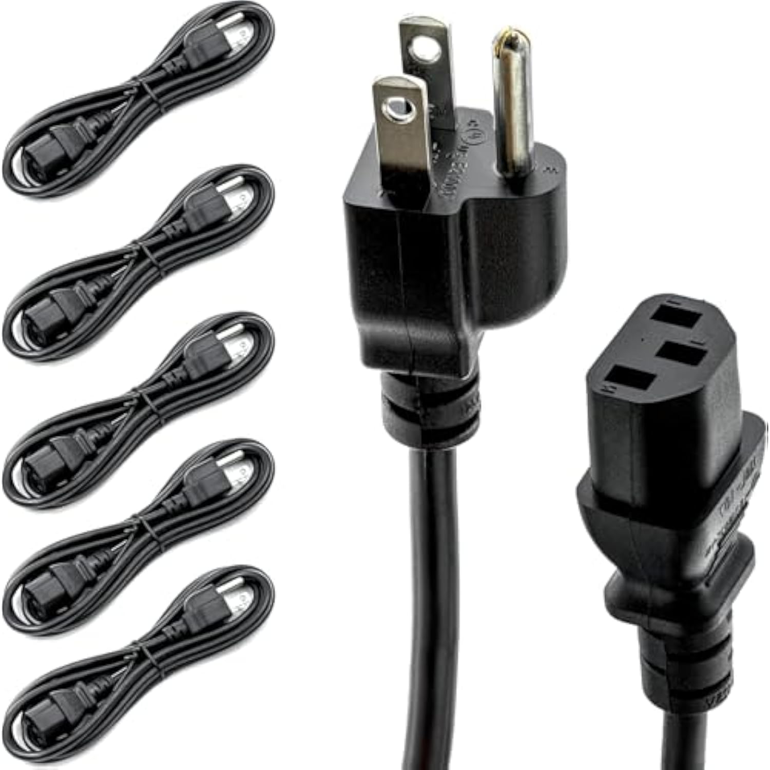 Ul Approved 6Ft Universal Power Cord (5 Pack) - Iec C13 To Nema 5-15P Computer Monitor Cable For It Departments, Data Centers & Bulk Purchasing - 18Awg 10A 125V