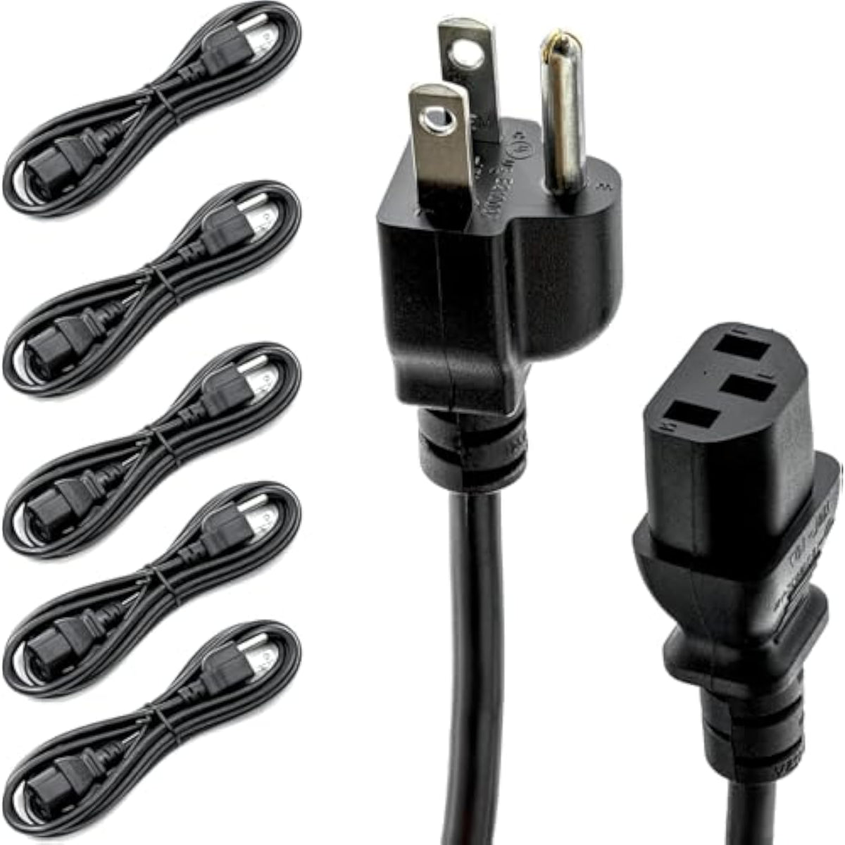 Ul Approved 6Ft Universal Power Cord (5 Pack) - Iec C13 To Nema 5-15P Computer Monitor Cable For It Departments, Data Centers & Bulk Purchasing - 18Awg 10A 125V