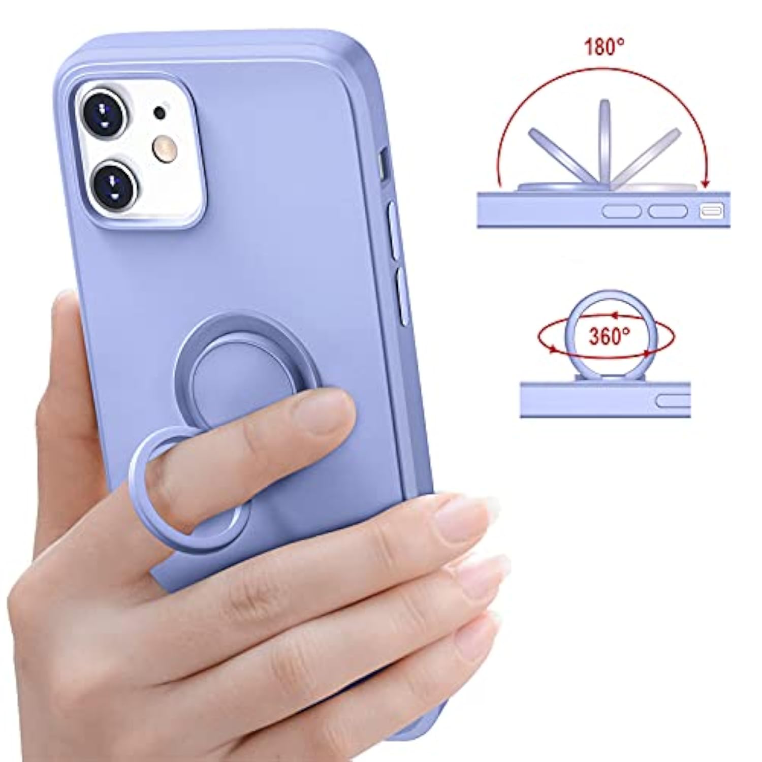 Case For Iphone 12 Case & Iphone 12 Pro Case With Ring Stand, 360° Rotatable Ring Holder Magnetic Kickstand, Shockproof Rubber Protective Phone Case Cover Inner Microfiber Lining, Light Purple