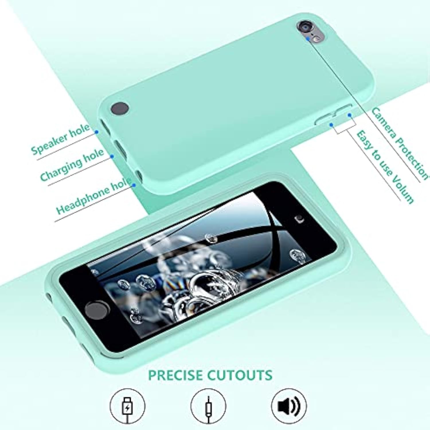 For Touch 7Th/6Th/5Th Generation Case,For Touch Case,Shockproof Silicone [With Built In Screen Protector] Full Body Heavy Duty Rugged Defender Cover(Green)
