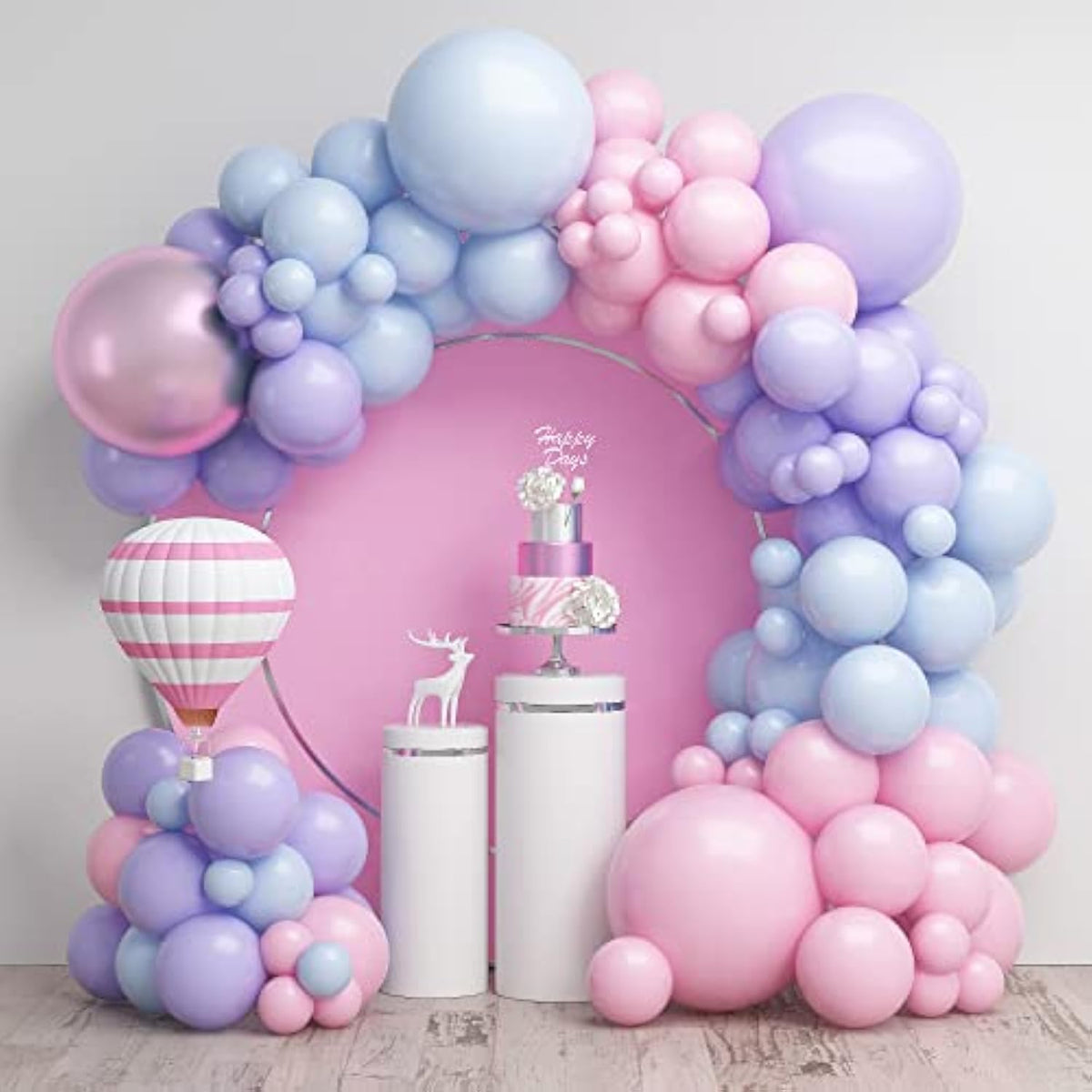 Pink Blue Balloon Arch Kit With Macaron Purple, Blue & Purple Party Balloons For Birthday, Wedding, Baby Shower Decorations