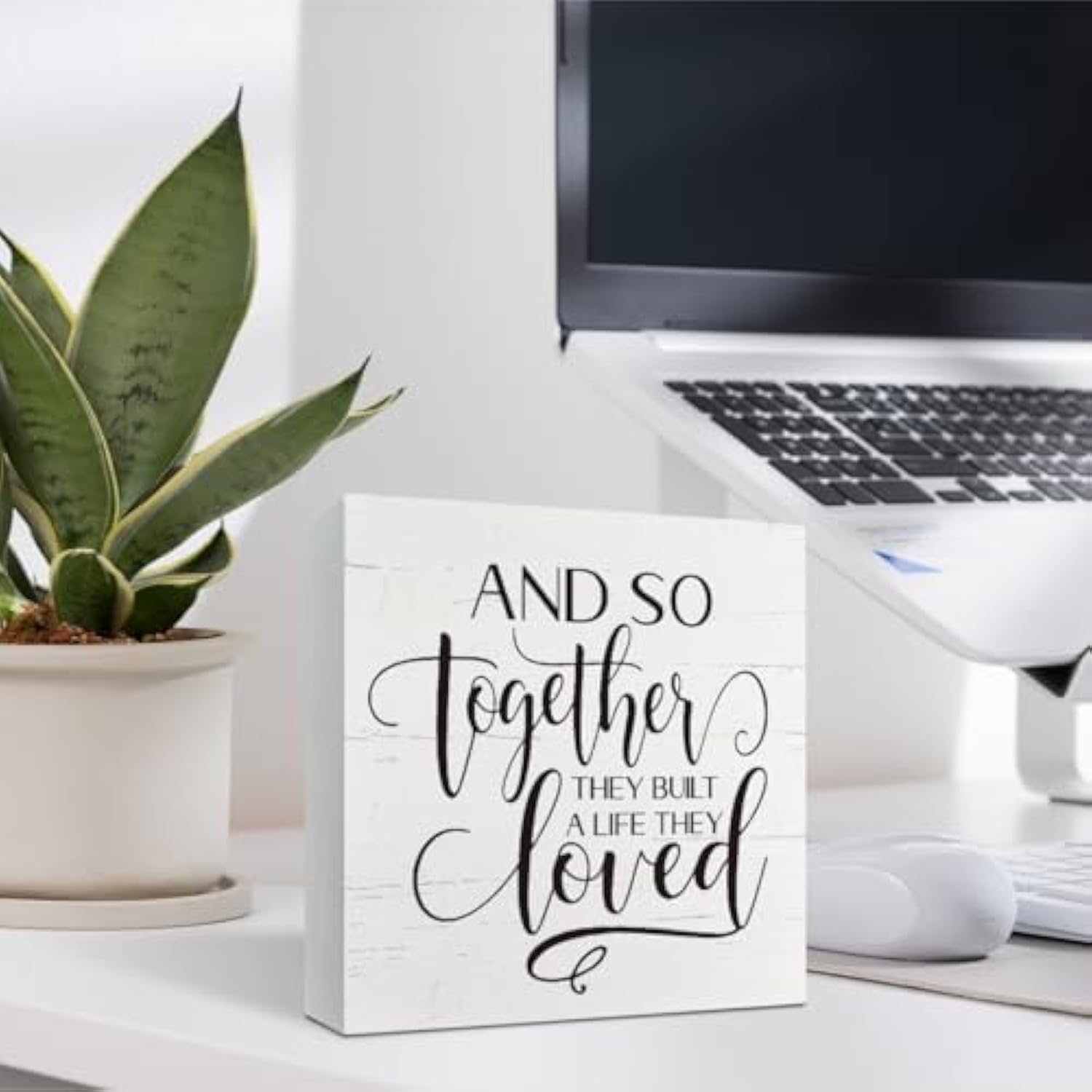 Together They Built A Life They Loved Sign,Farmhouse Wall Decor, Rustic Modern Wood Tabletop Sign For The Home Love Signs Decorations, Anniversary Decoration 5×5×1.2Inches