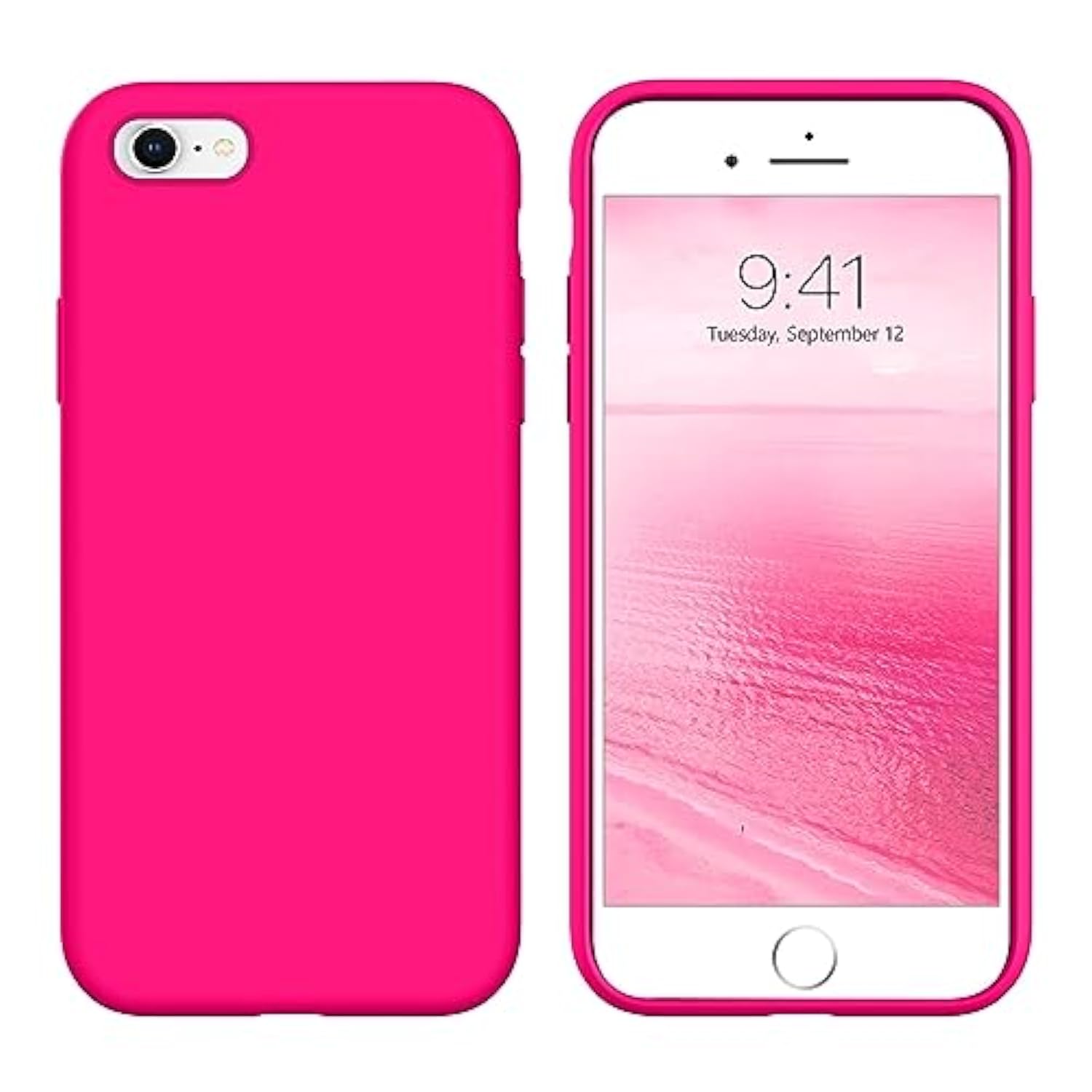 Compatible With Iphone 6S Case Iphone 6 Case Liquid Silicone Soft Gel Rubber Slim Light Microfiber Lining Cushion Texture Cover Shockproof Full Body Protective Case For Iphone 6/6S, Hot Pink
