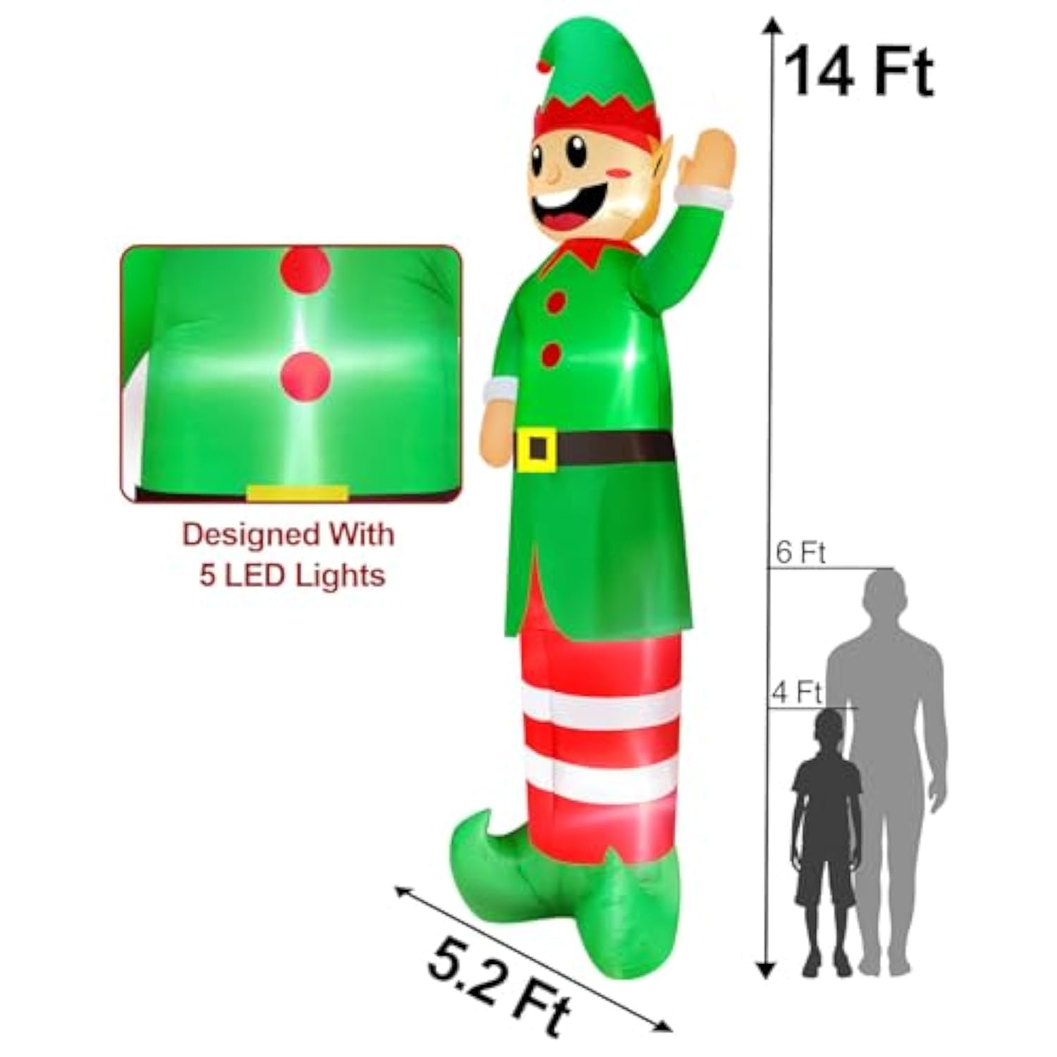 14 Ft Super Tall Christmas Inflatable Elf, Christmas Inflatables Decoration Outdoor Blow Up Giant Santa Elf With Built-I