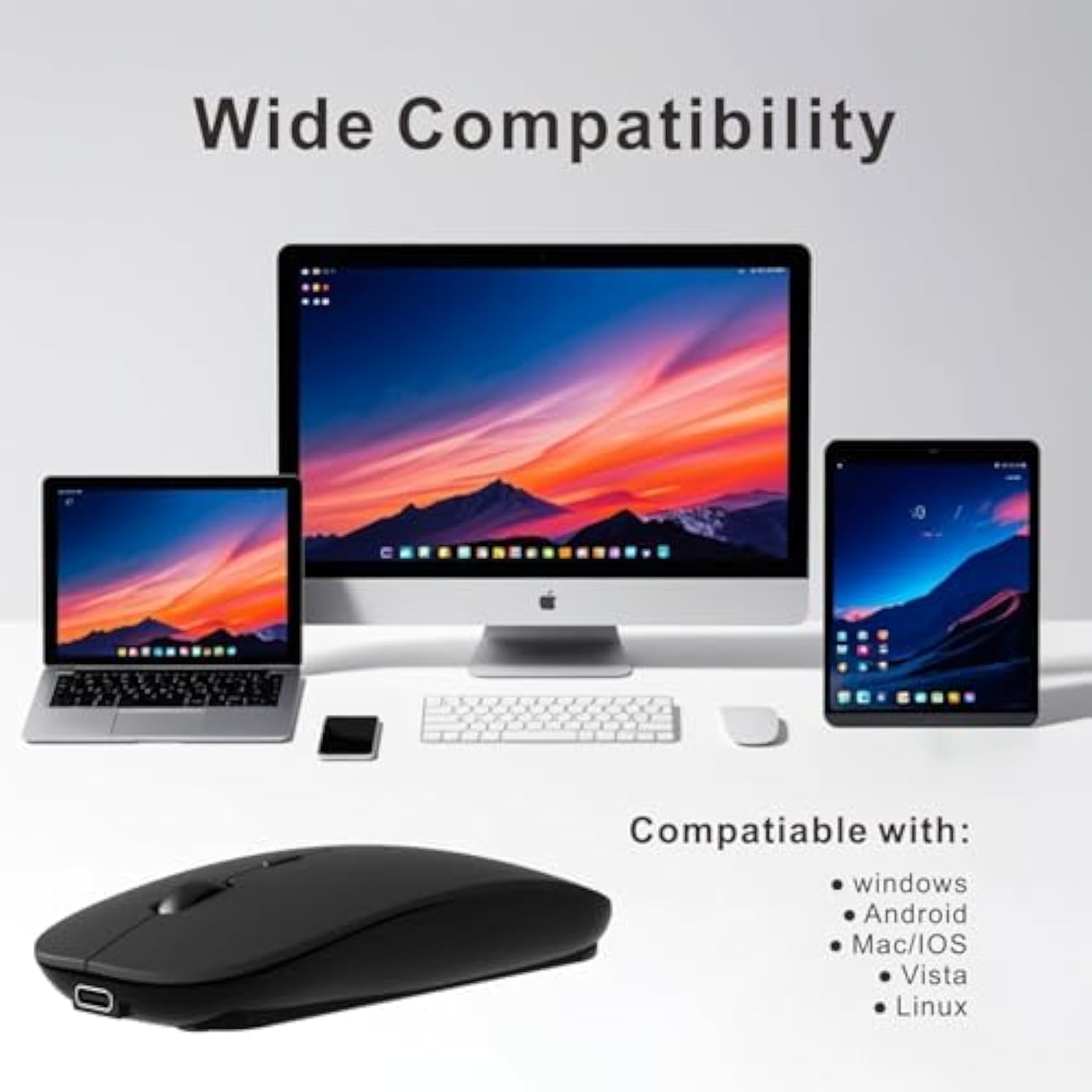 Wireless Slim Bluetooth Mouse, 2.4Ghz Rechargeable Silent Bluetooth Wireless Mouse With Type C Adapter For Pc Notebook Laptop Macbook Computer Ipad Os 13 And Above (Metal Gray)