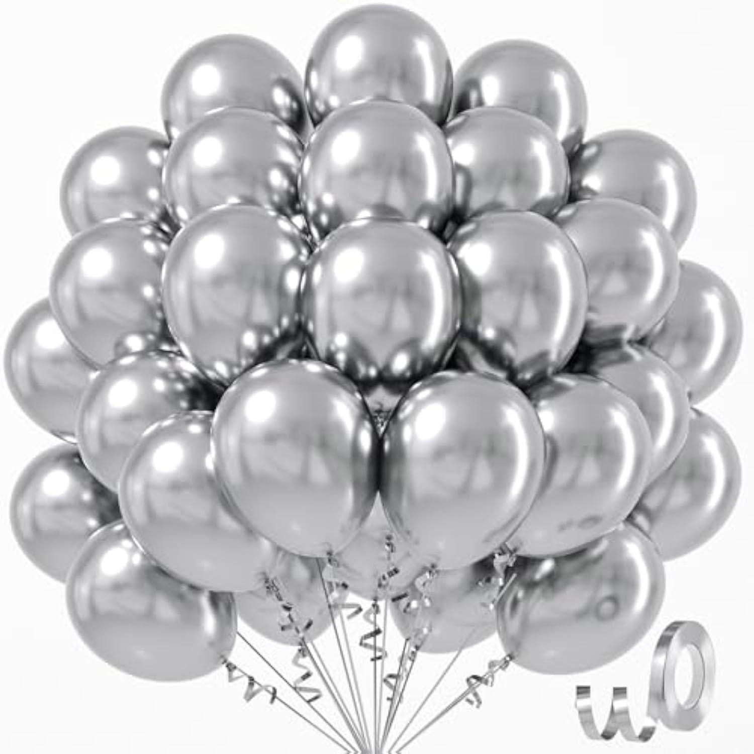 Metallic Silver Balloons 12 Inch, Chrome Silver Latex Balloons 50Pcs Party Balloons For Graduation Wedding Baby Shower Disco Birthday Party Decorations
