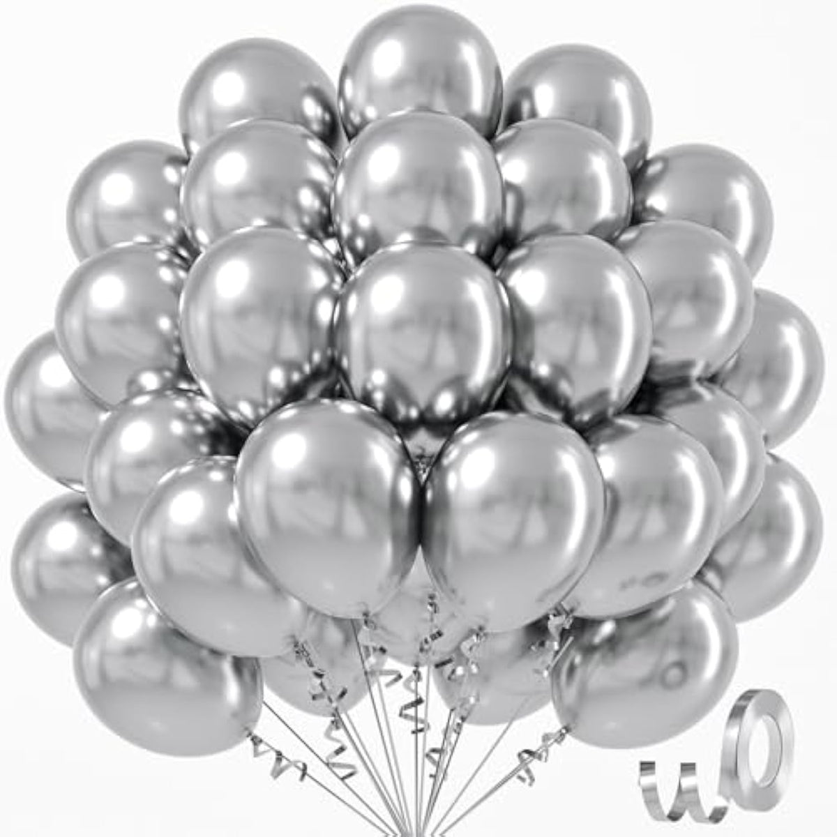 Metallic Silver Balloons 12 Inch, Chrome Silver Latex Balloons 50Pcs Party Balloons For Graduation Wedding Baby Shower Disco Birthday Party Decorations