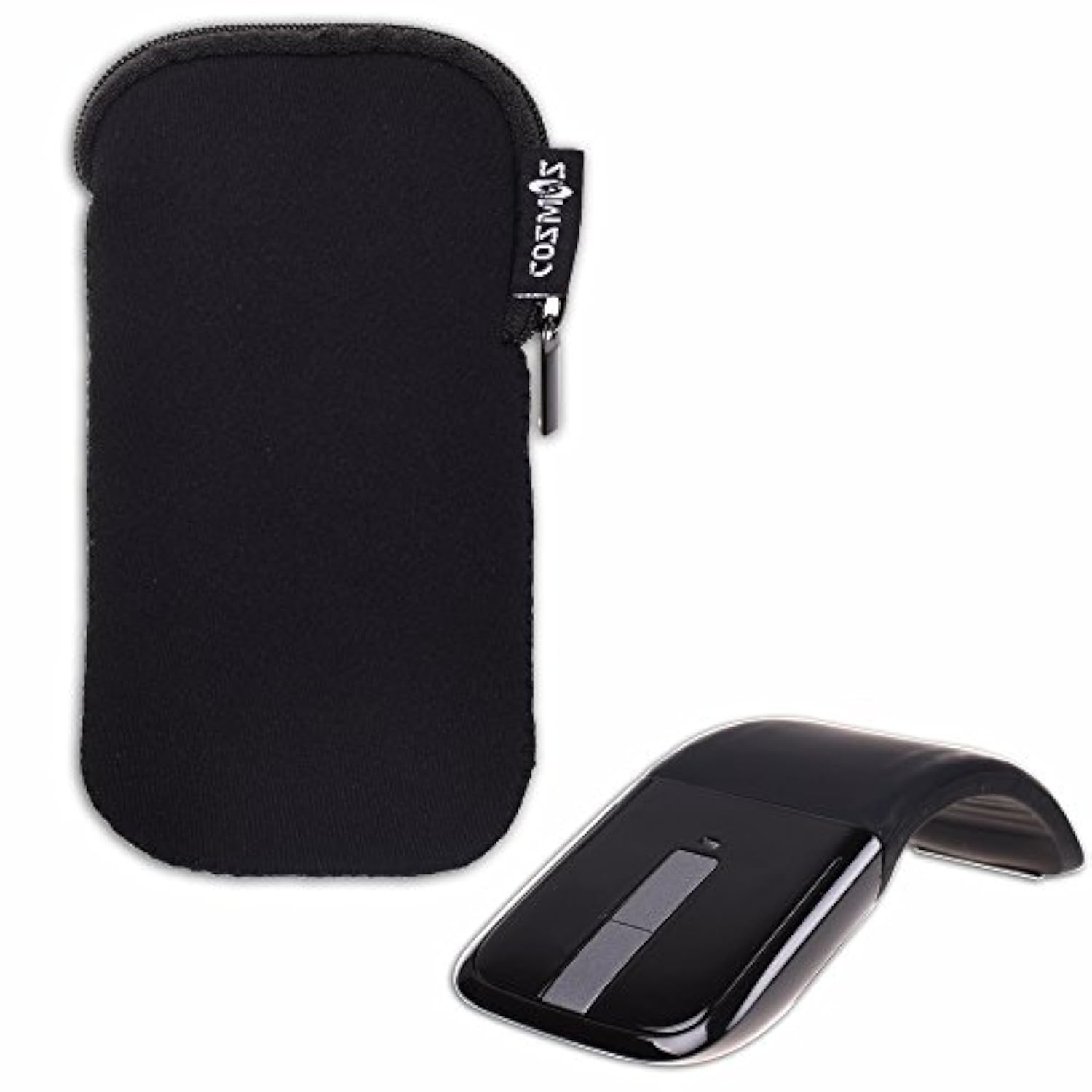 Cosmos Black Neoprene Zipper Carrying Protection Sleeve Case Pouch Cover Compatible with Microsoft Arc Touch Mouse (Black)