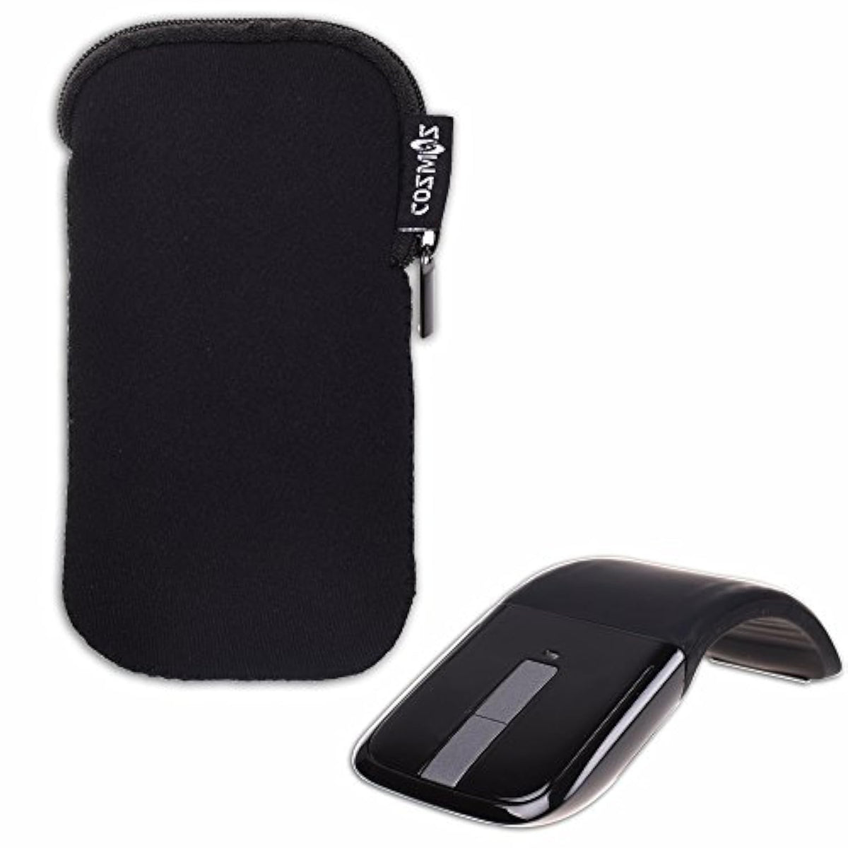 Cosmos Black Neoprene Zipper Carrying Protection Sleeve Case Pouch Cover Compatible with Microsoft Arc Touch Mouse (Black)